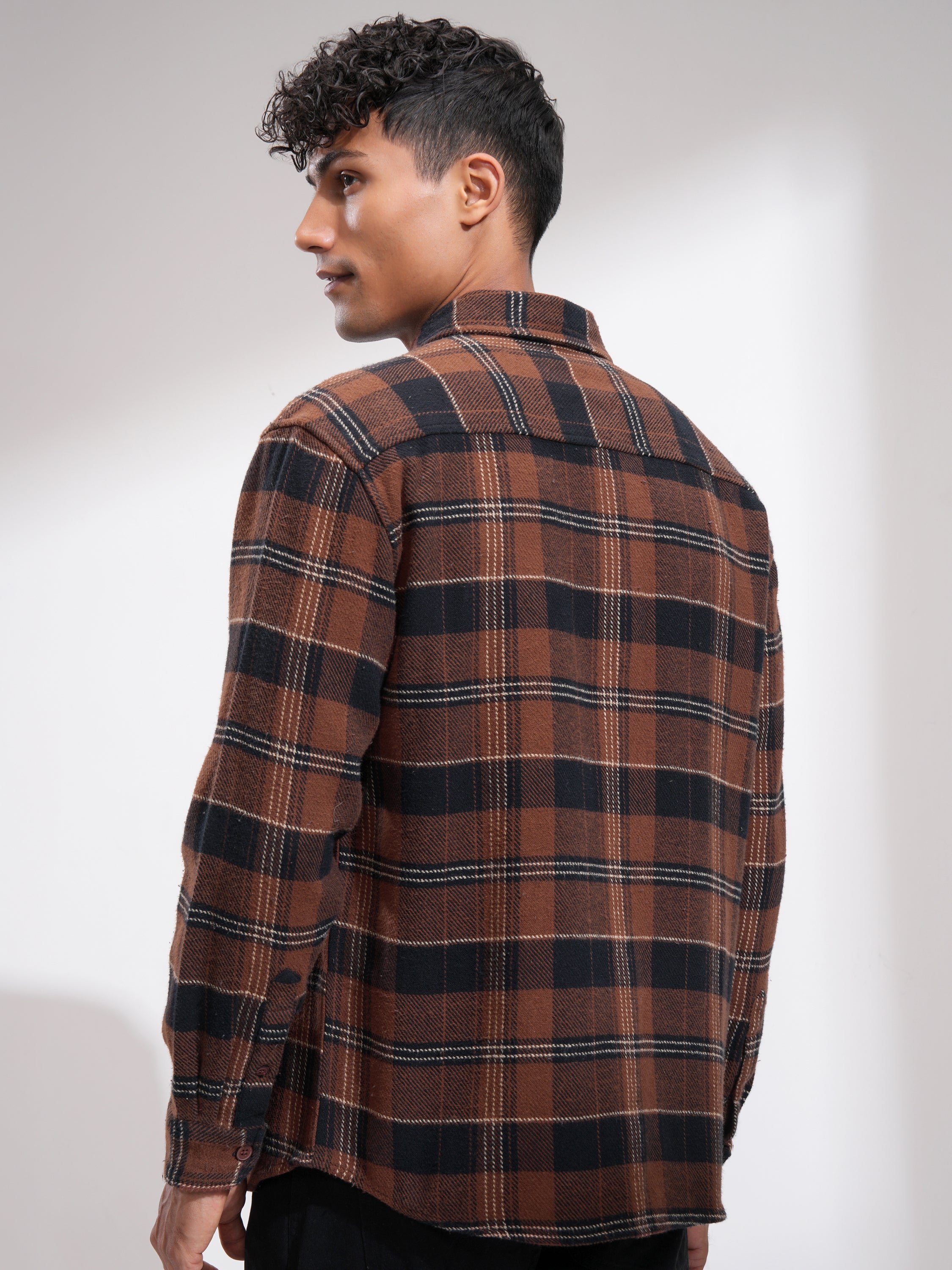 Highlander Men Rust Checked Relaxed Fit Casual Shirt - Rust - Image 3