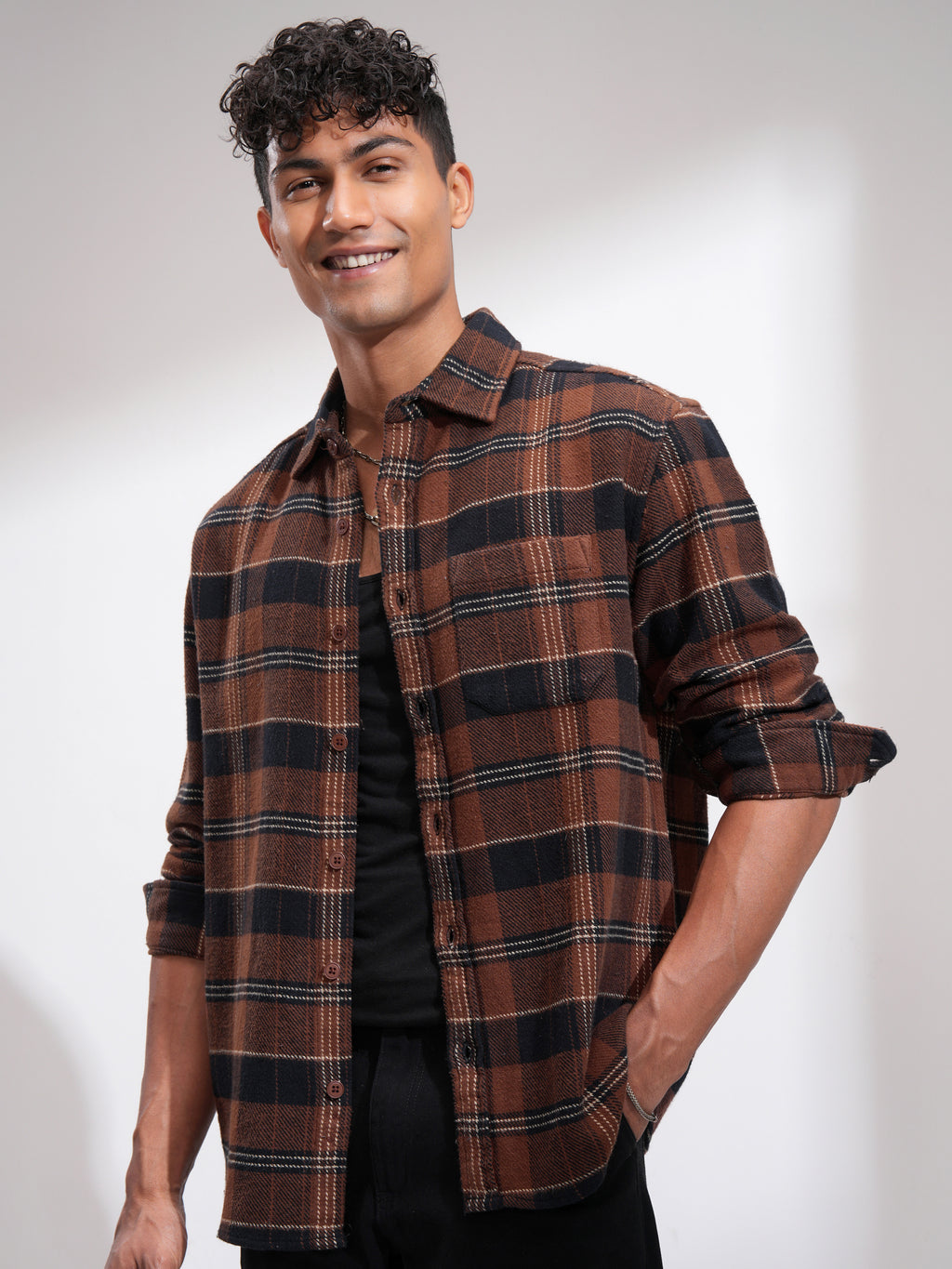 Highlander Men Rust Checked Relaxed Fit Casual Shirt - Rust - Image 4