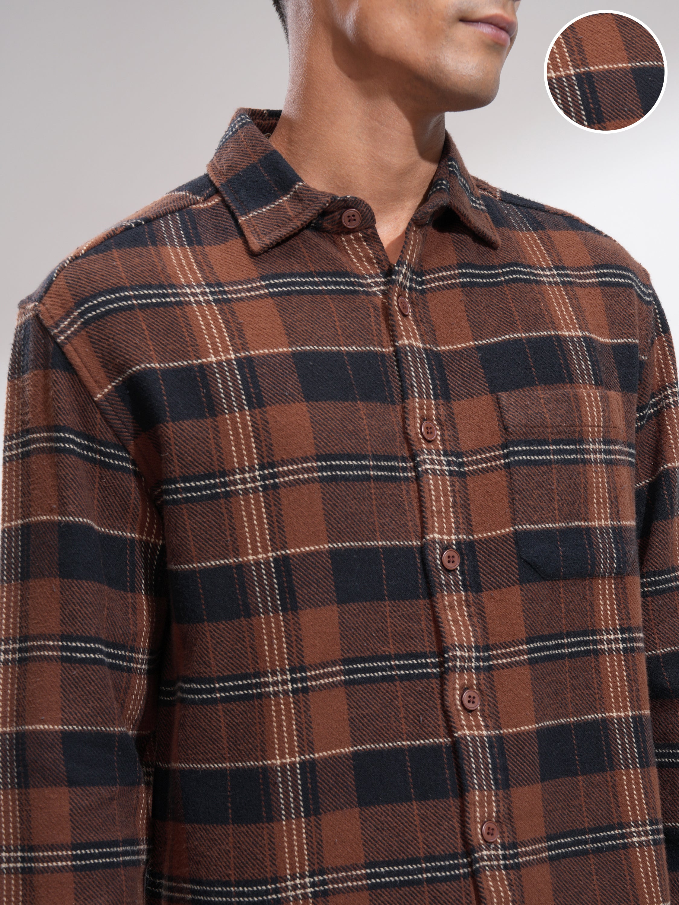 Highlander Men Rust Checked Relaxed Fit Casual Shirt - Rust - Image 5