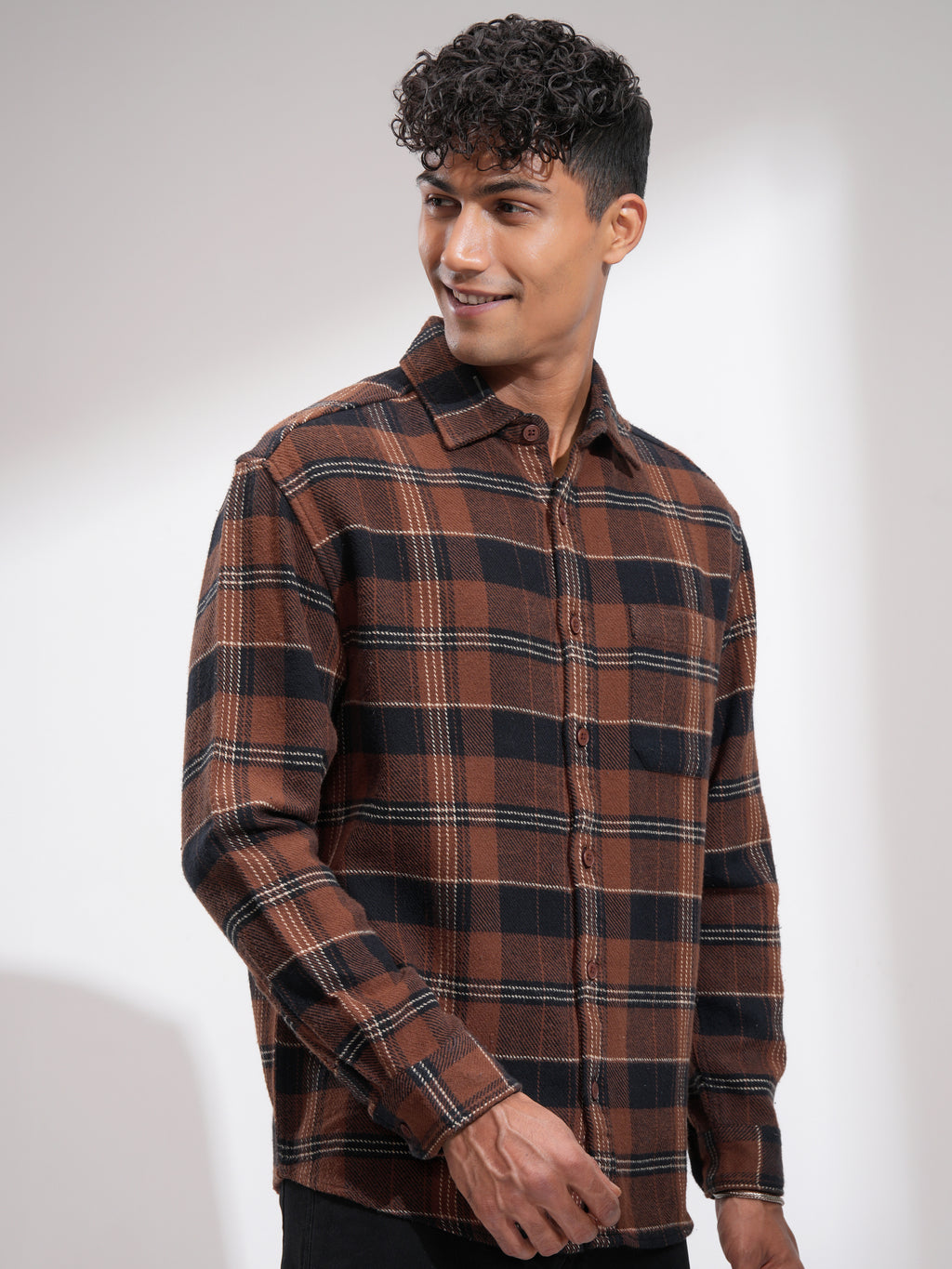 Highlander Men Rust Checked Relaxed Fit Casual Shirt - Rust - Image 6