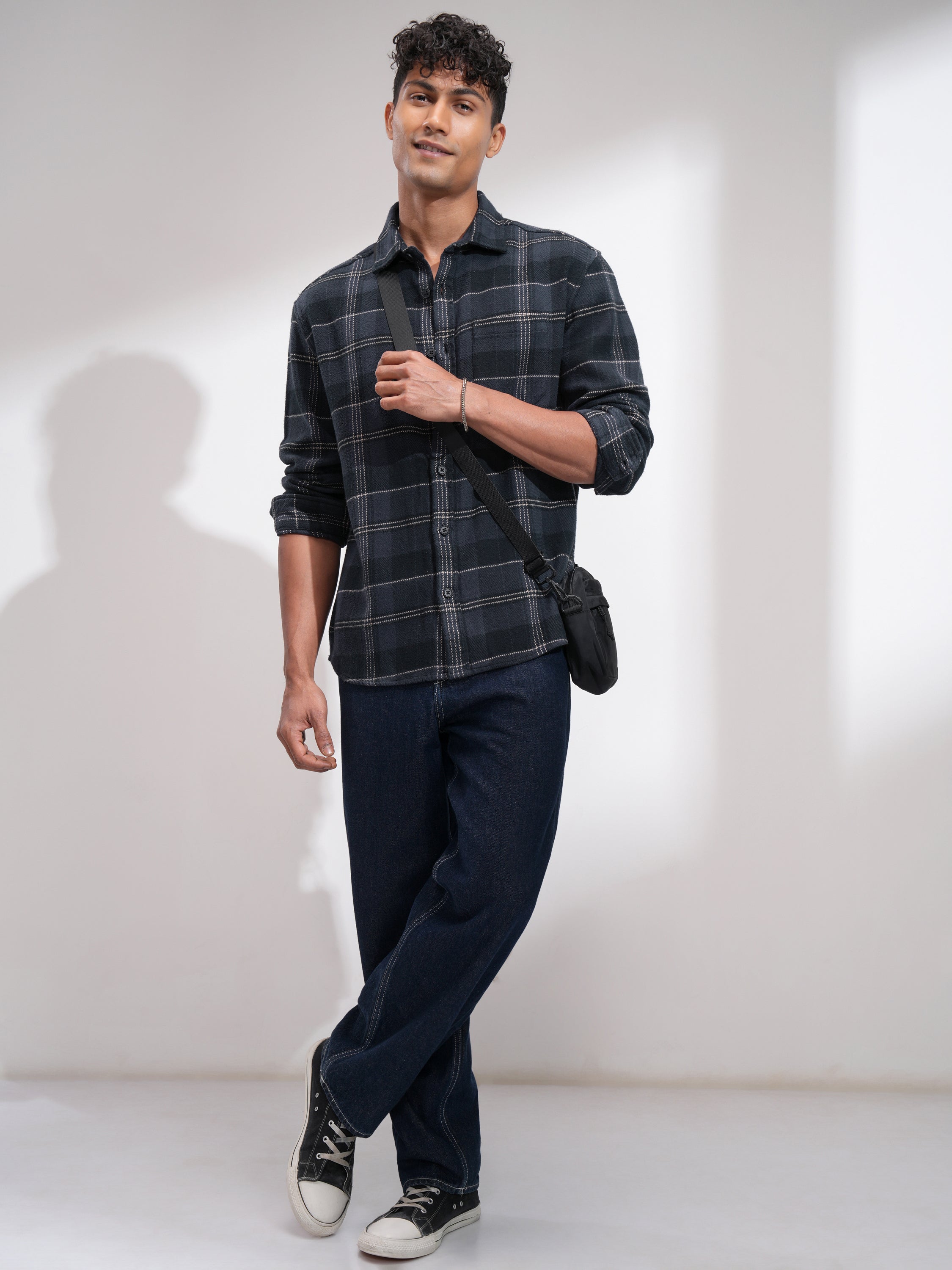 Highlander Men Blue Checked Relaxed Fit Casual Shirt - Blue - Image 2