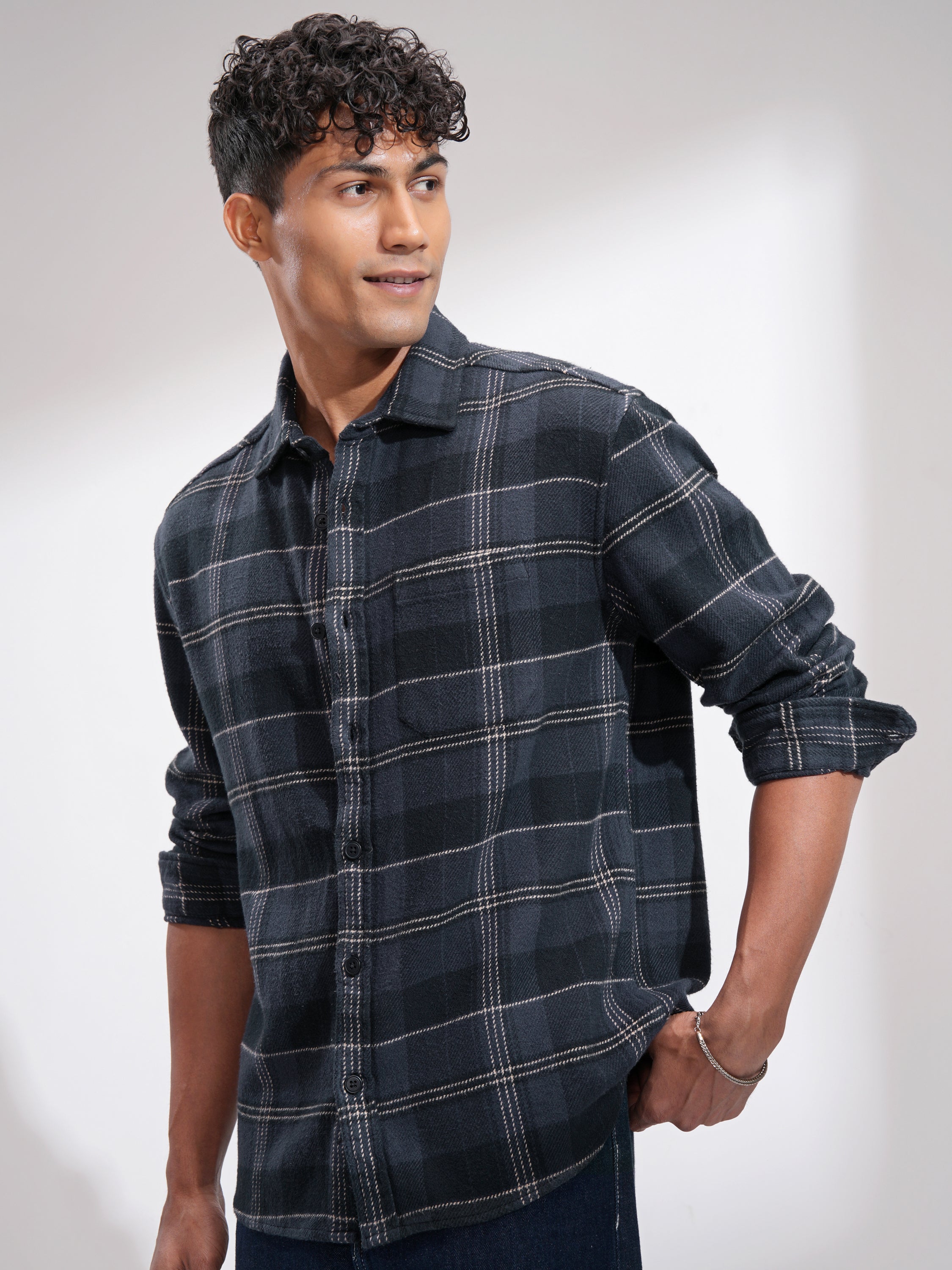 Highlander Men Blue Checked Relaxed Fit Casual Shirt - Blue - Image 4