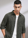 Highlander Men Olive Textured Slim Fit Casual Shirt - Olive - Image 1