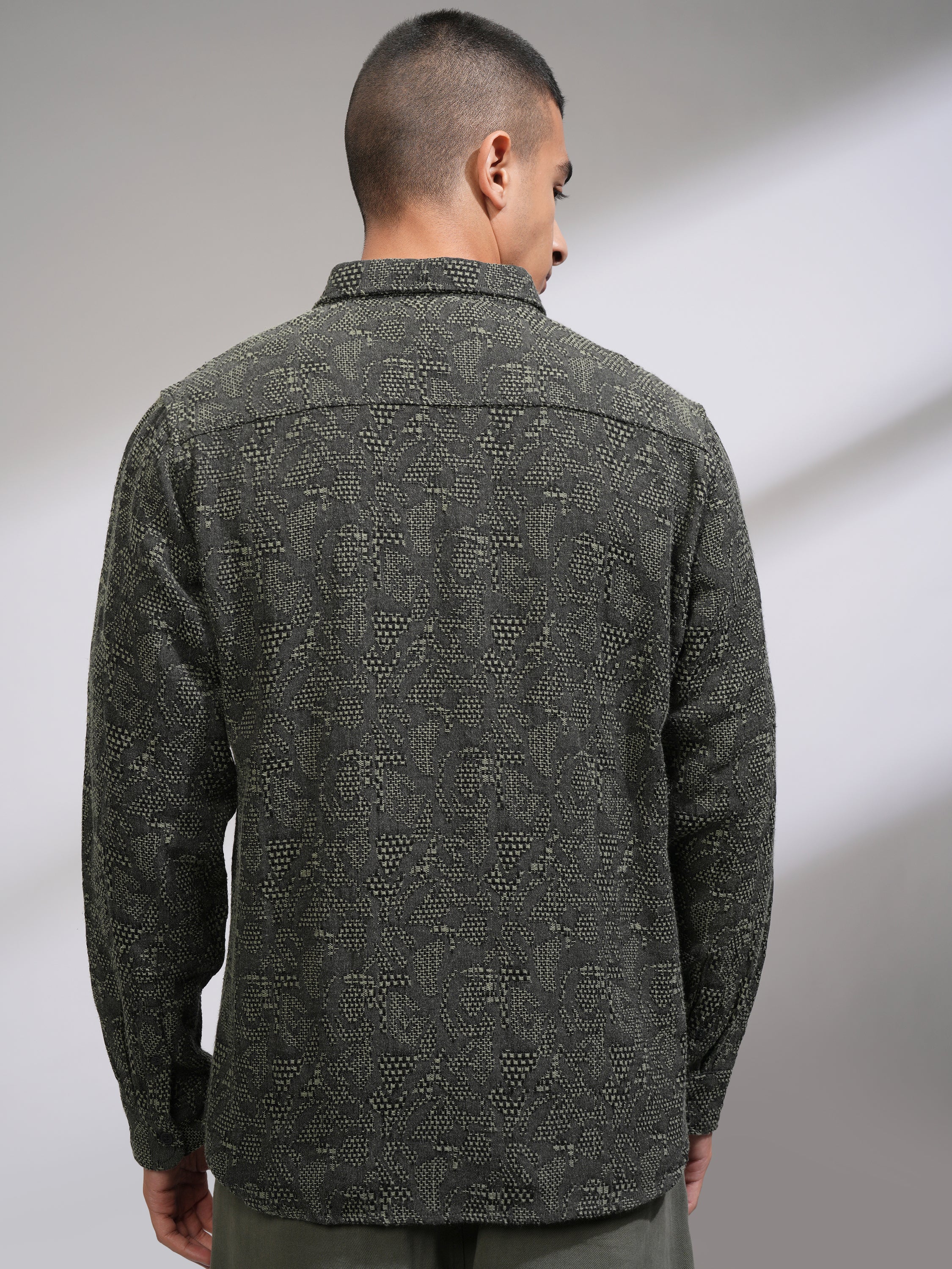 Highlander Men Olive Textured Slim Fit Casual Shirt - Olive - Image 3