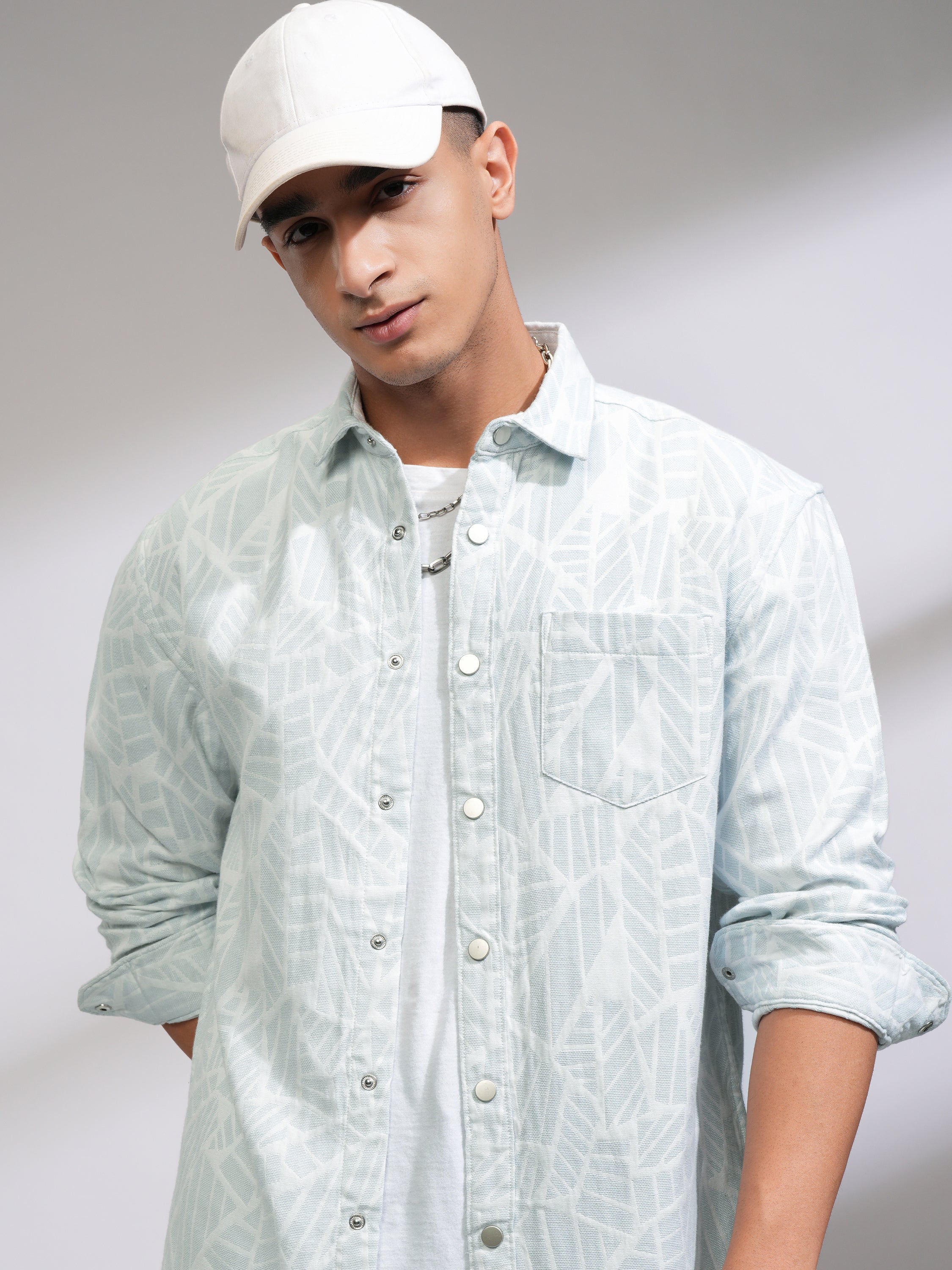 Highlander Men White Textured Relaxed Fit Casual Shirt - White - Image 1