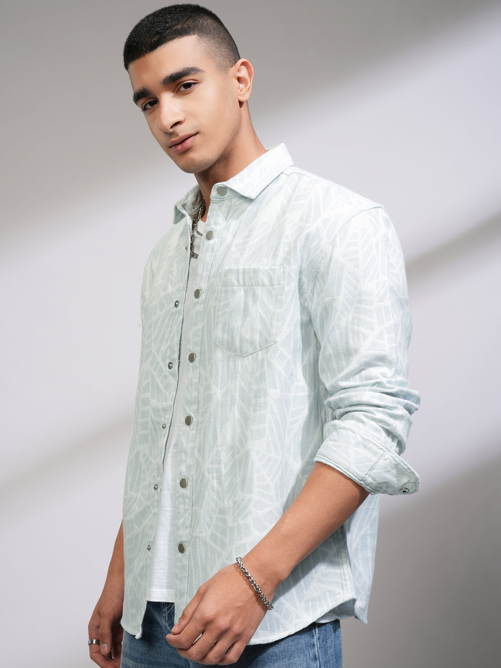 Highlander Men White Textured Relaxed Fit Casual Shirt - White - Image 4