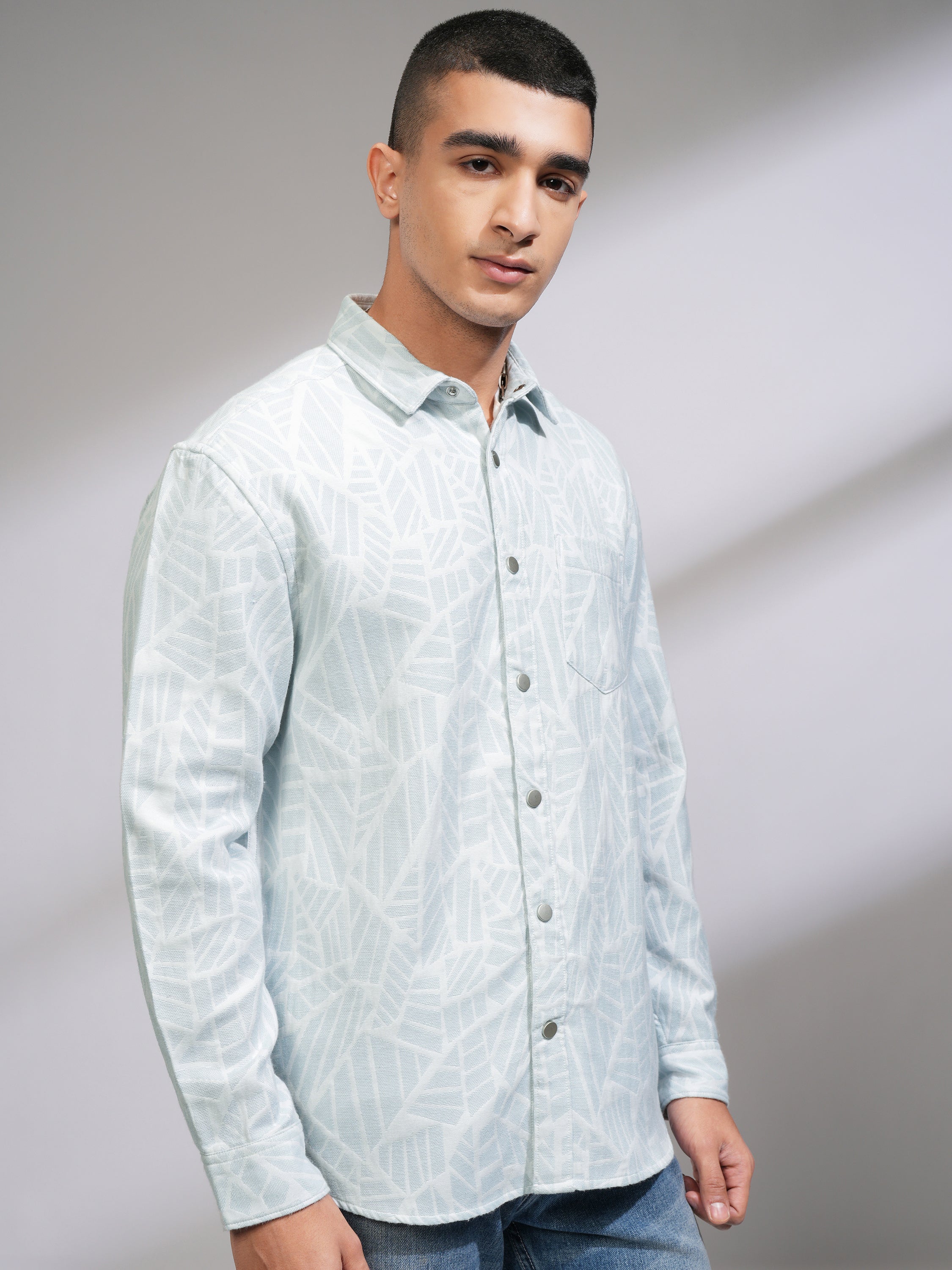 Highlander Men White Textured Relaxed Fit Casual Shirt - White - Image 6