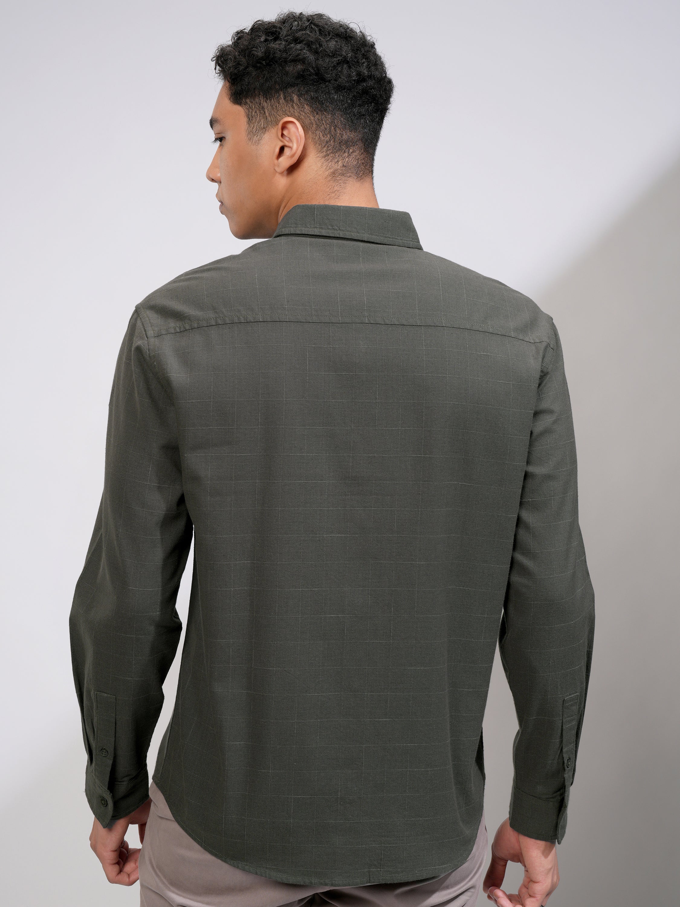 Highlander Men Olive Checked Relaxed Fit Casual Shirt - Olive - Image 3