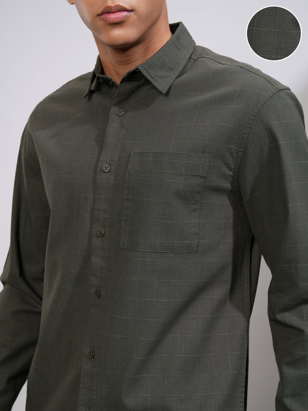 Highlander Men Olive Checked Relaxed Fit Casual Shirt - Olive - Image 5