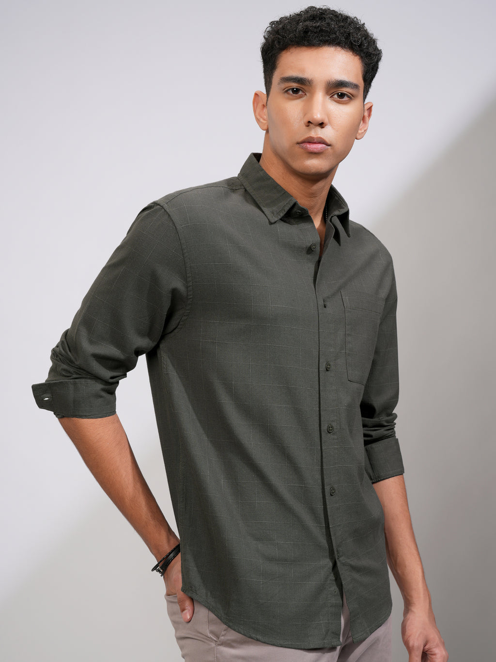 Highlander Men Olive Checked Relaxed Fit Casual Shirt - Olive - Image 6
