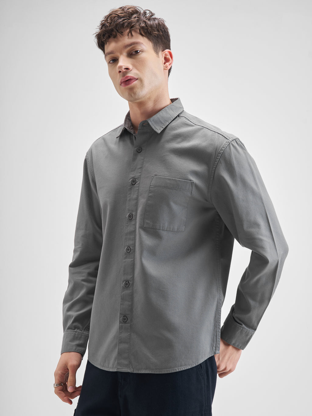 Highlander Men Grey Solid Relaxed Fit Casual Shirt - Grey - Image 4