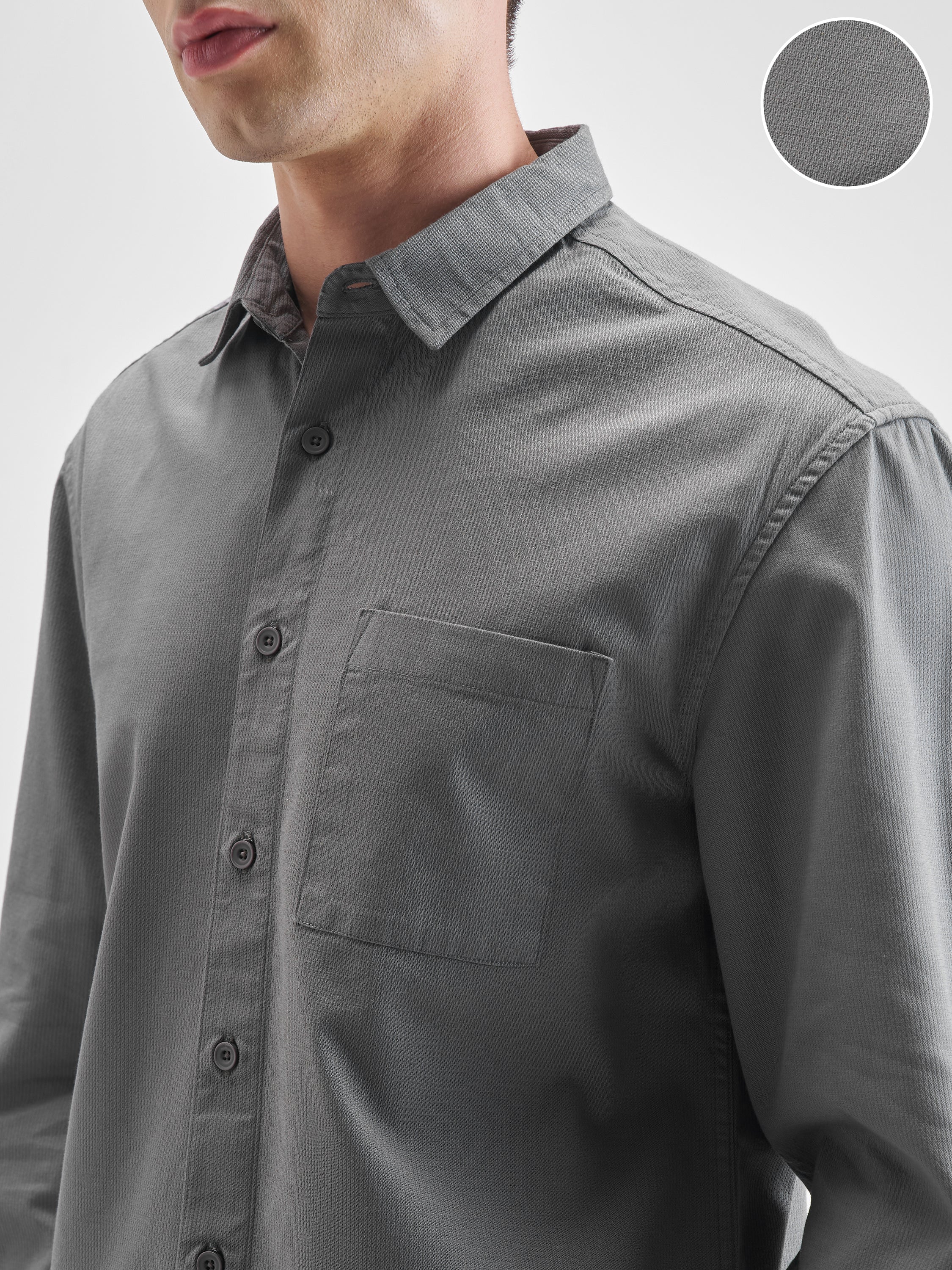 Highlander Men Grey Solid Relaxed Fit Casual Shirt - Grey - Image 5