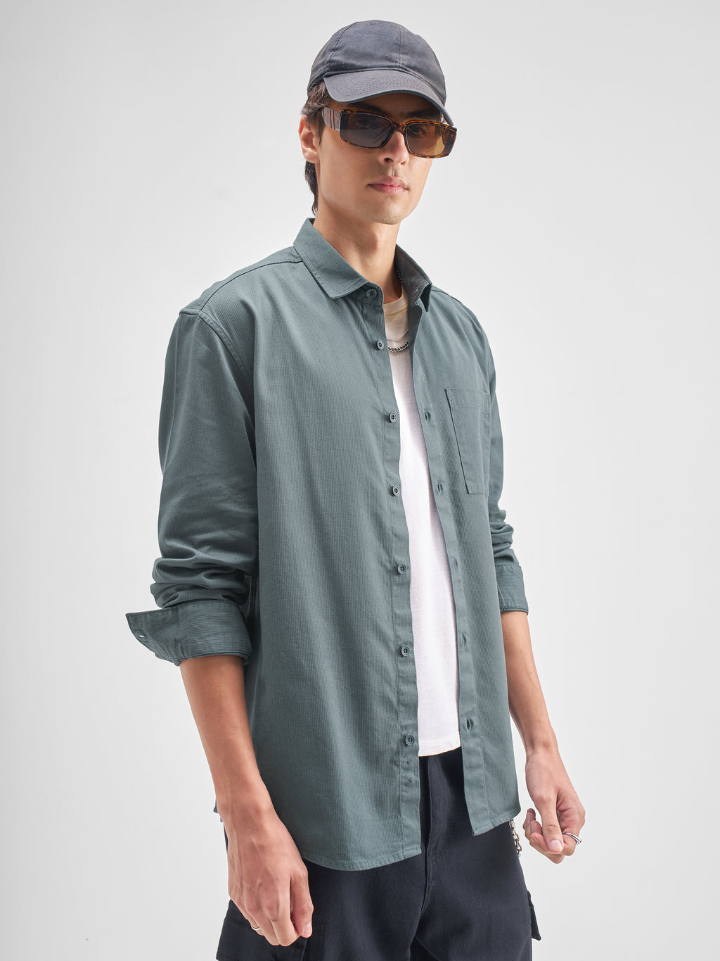 Highlander Men Blue Solid Relaxed Fit Casual Shirt - Blue - Image 6