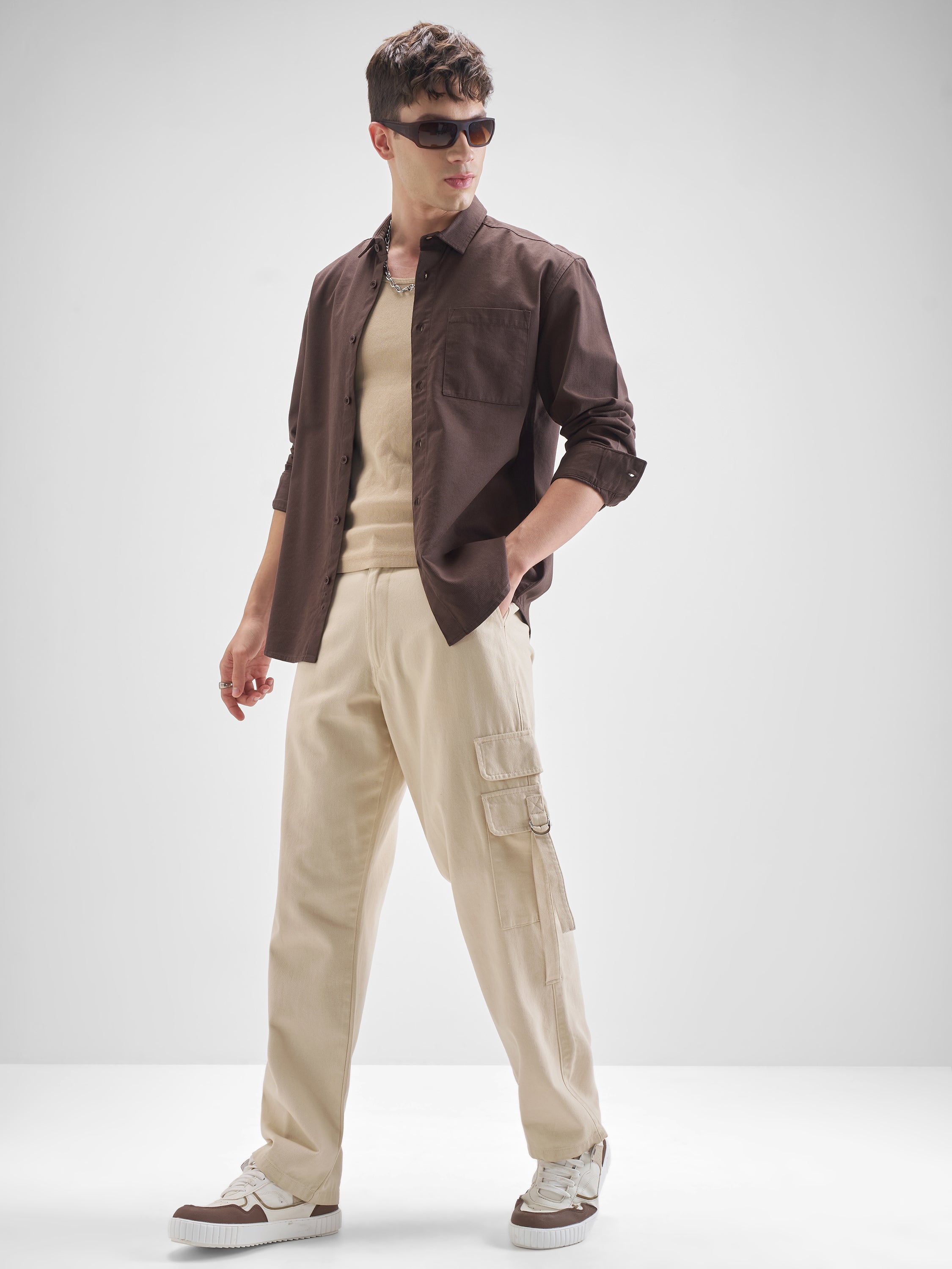 Highlander Men Brown Solid Relaxed Fit Casual Shirt - Brown - Image 2