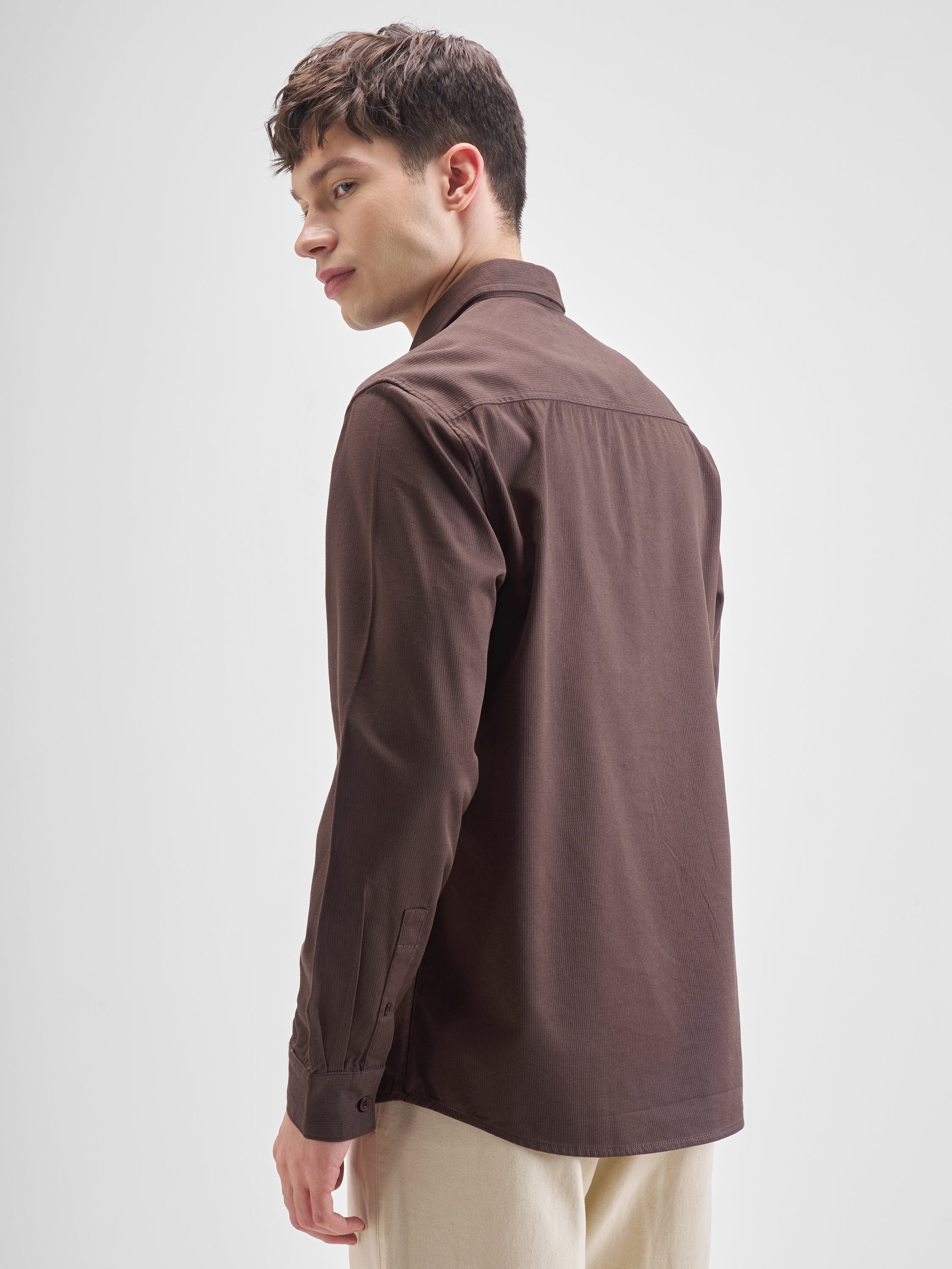 Highlander Men Brown Solid Relaxed Fit Casual Shirt - Brown - Image 3