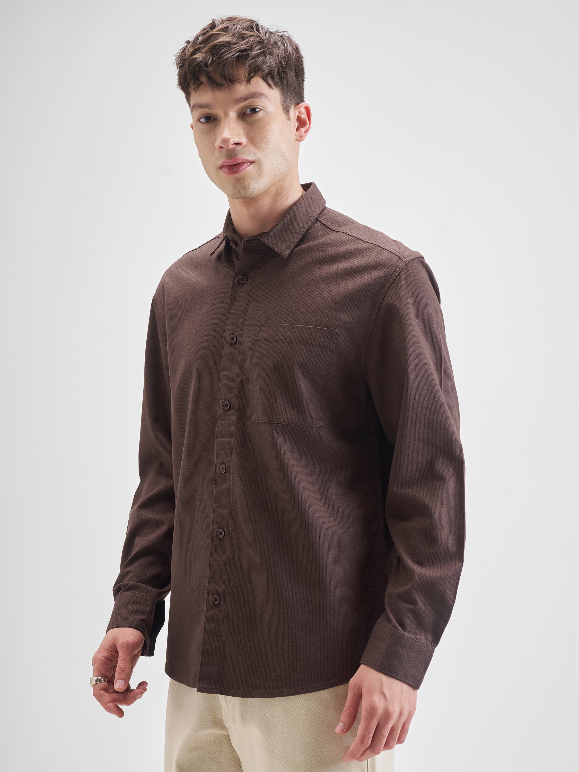 Highlander Men Brown Solid Relaxed Fit Casual Shirt - Brown - Image 4