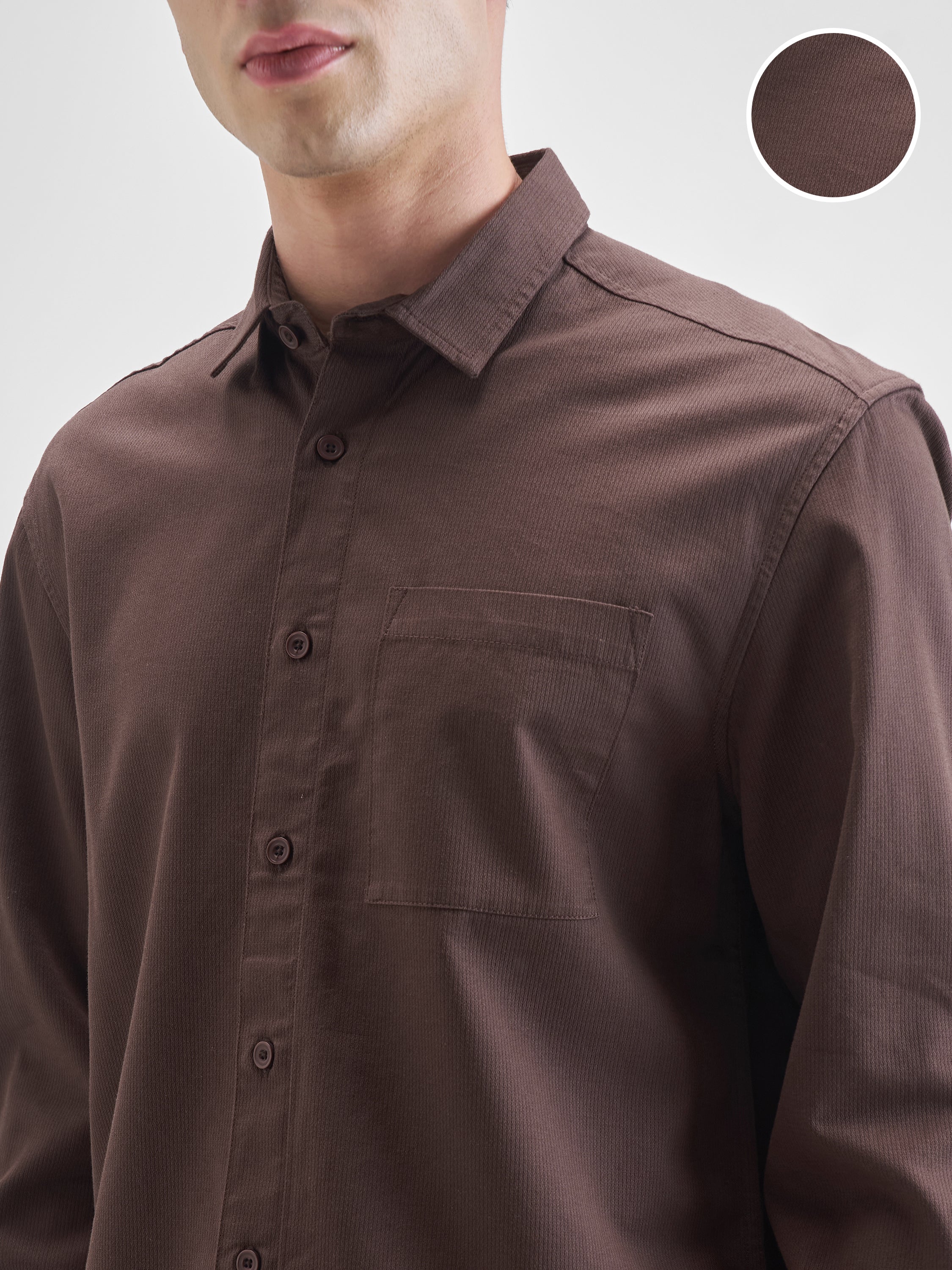 Highlander Men Brown Solid Relaxed Fit Casual Shirt - Brown - Image 5
