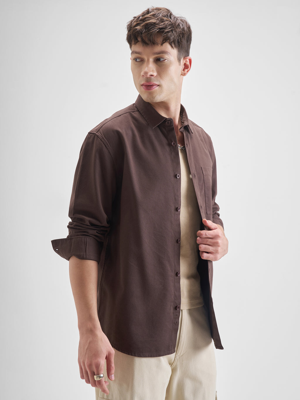 Highlander Men Brown Solid Relaxed Fit Casual Shirt - Brown - Image 6