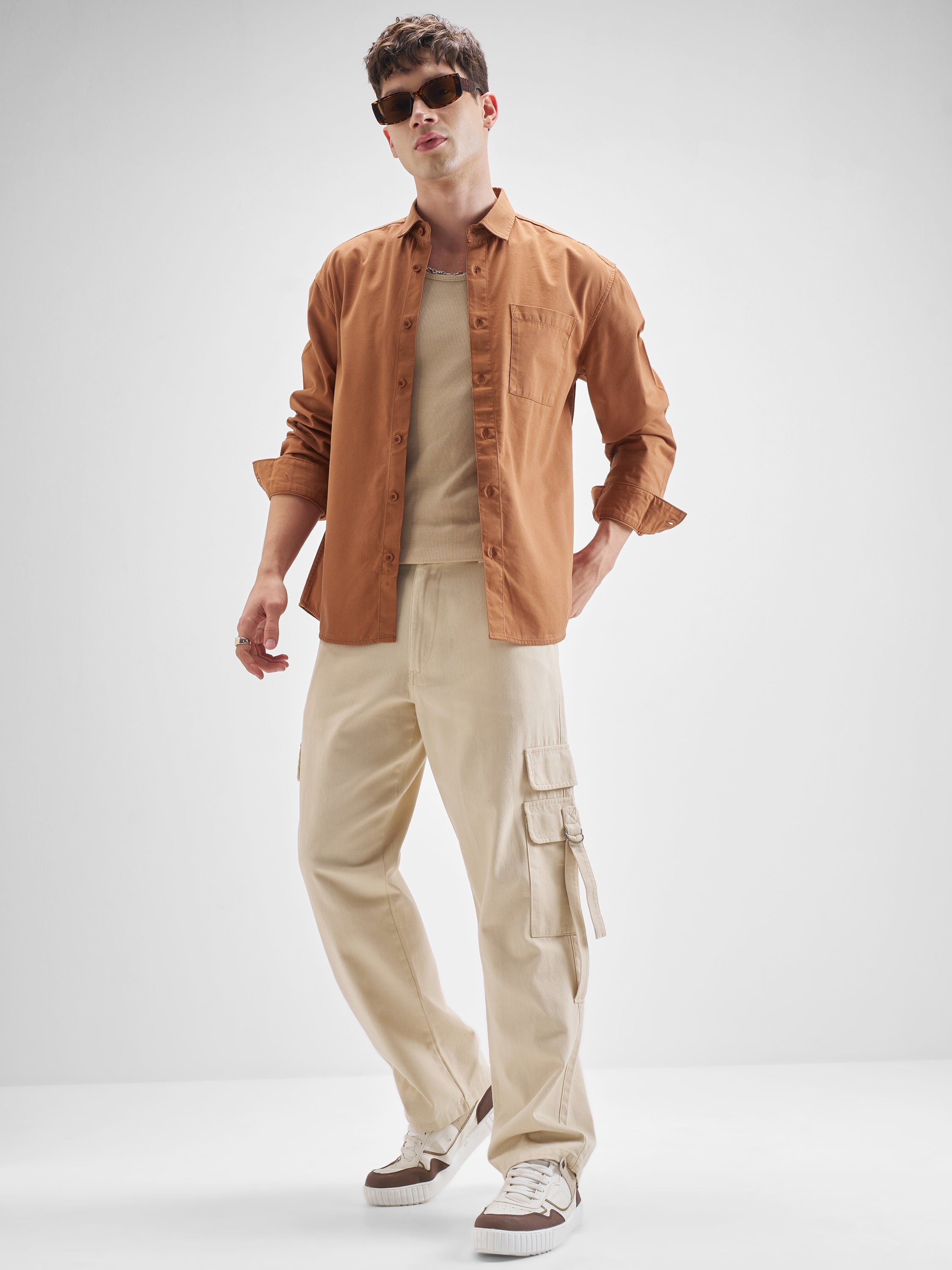 Highlander Men Orange Solid Relaxed Fit Casual Shirt - Orange - Image 2