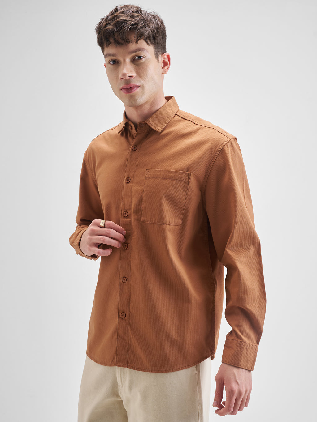 Highlander Men Orange Solid Relaxed Fit Casual Shirt - Orange - Image 4