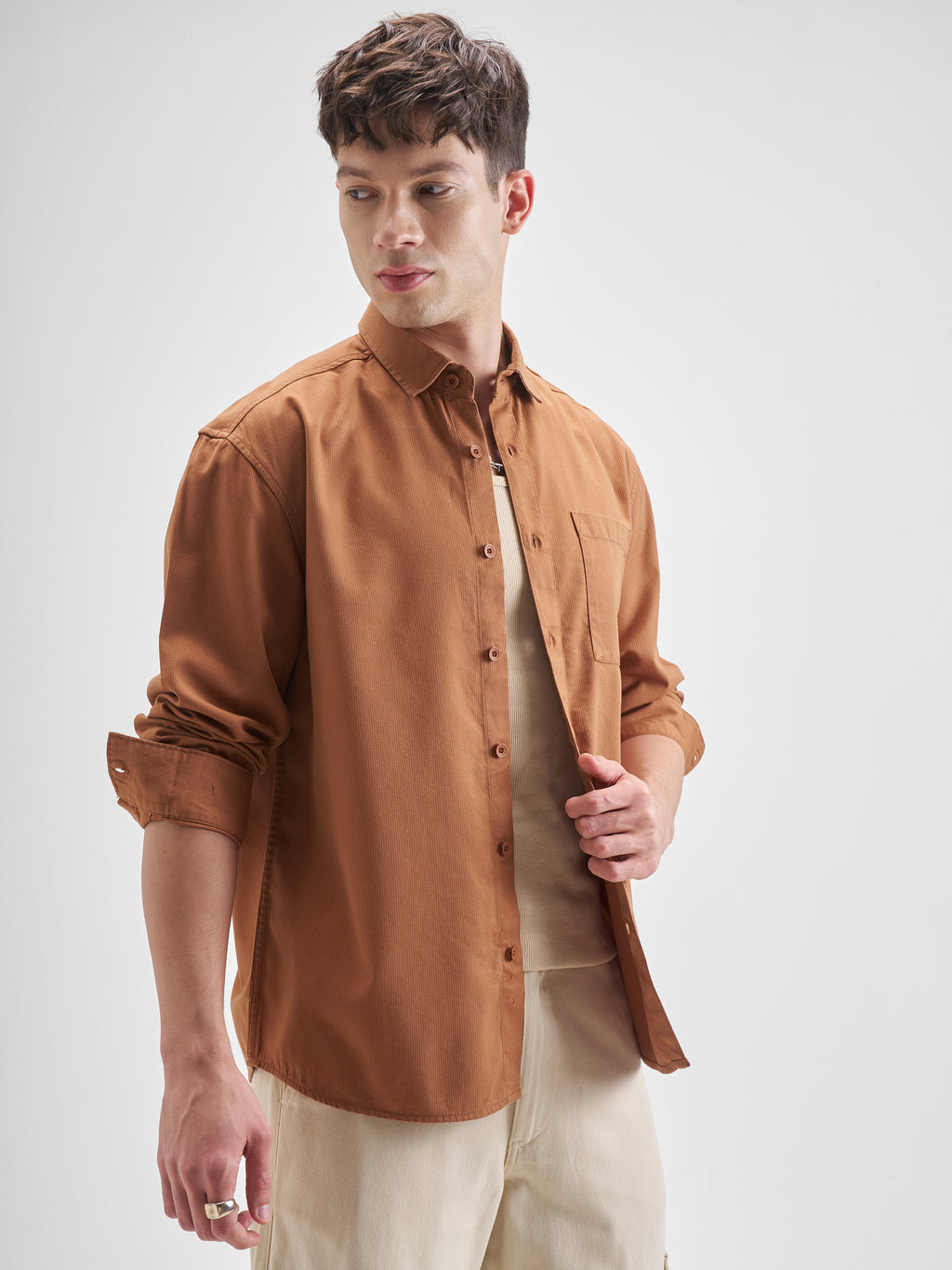 Highlander Men Orange Solid Relaxed Fit Casual Shirt - Orange - Image 6