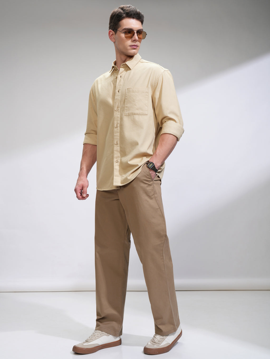 Highlander Men Beige Solid Relaxed Fit Casual Shirt - Beige - Image 2