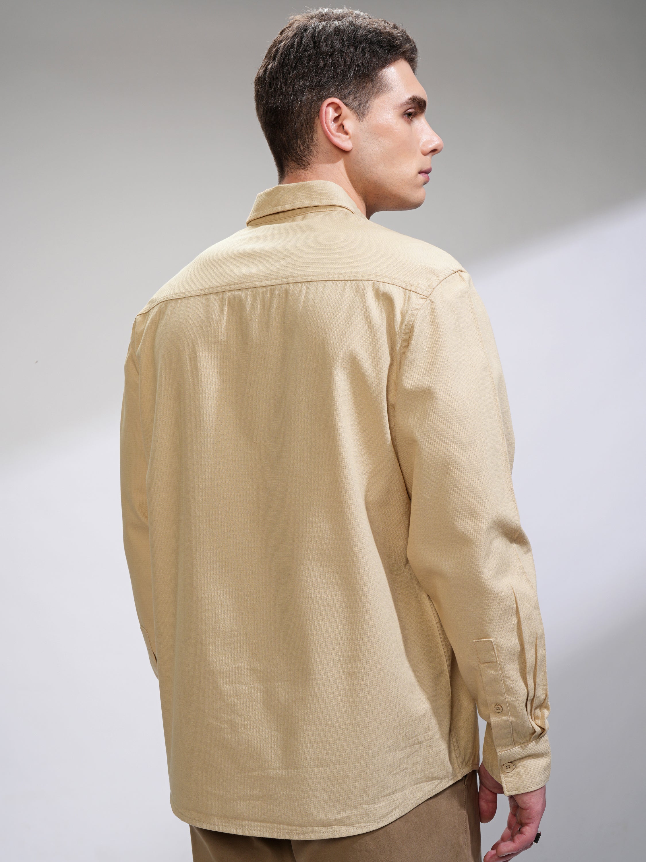 Highlander Men Beige Solid Relaxed Fit Casual Shirt - Beige - Image 3