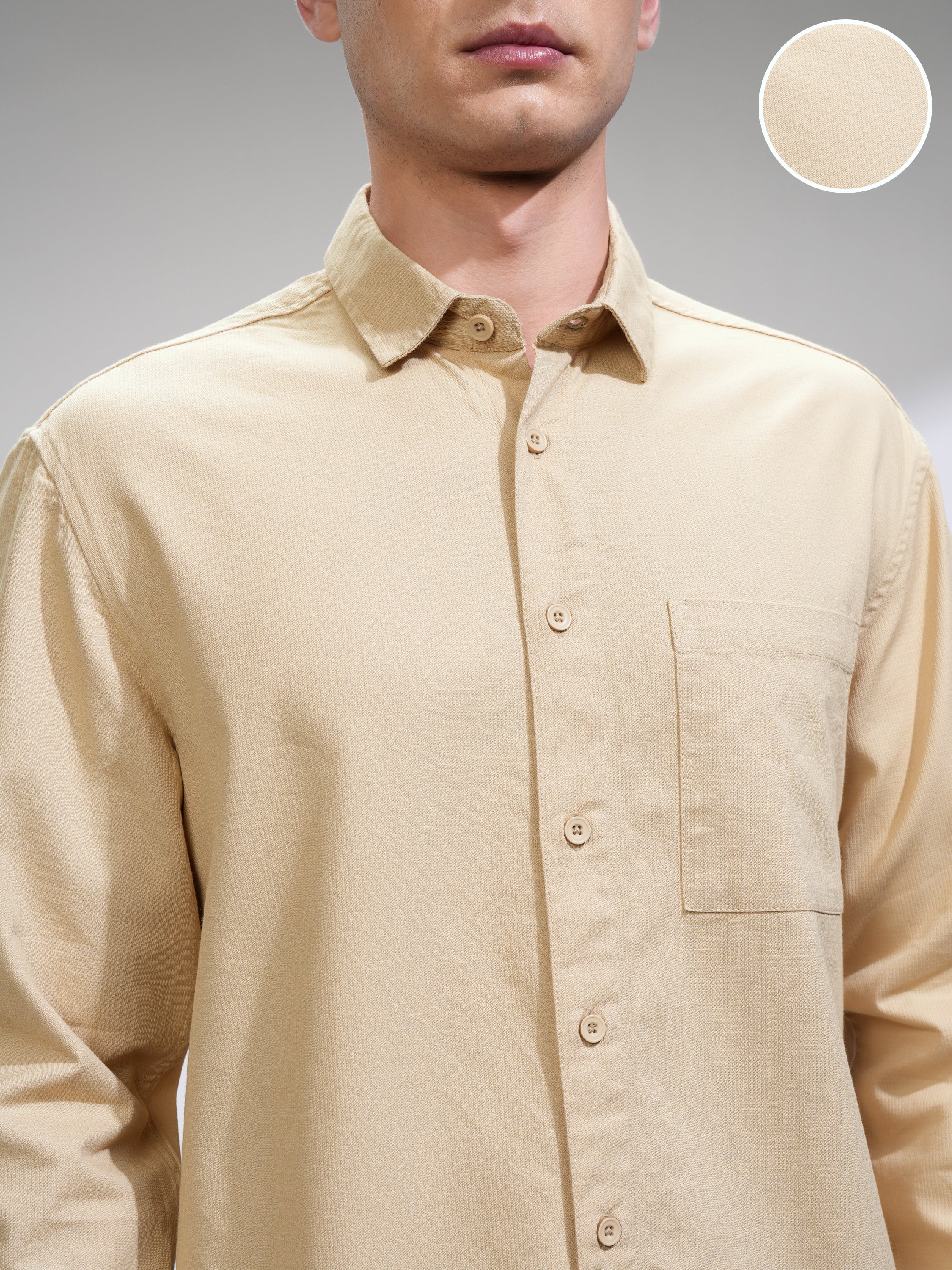 Highlander Men Beige Solid Relaxed Fit Casual Shirt - Beige - Image 5