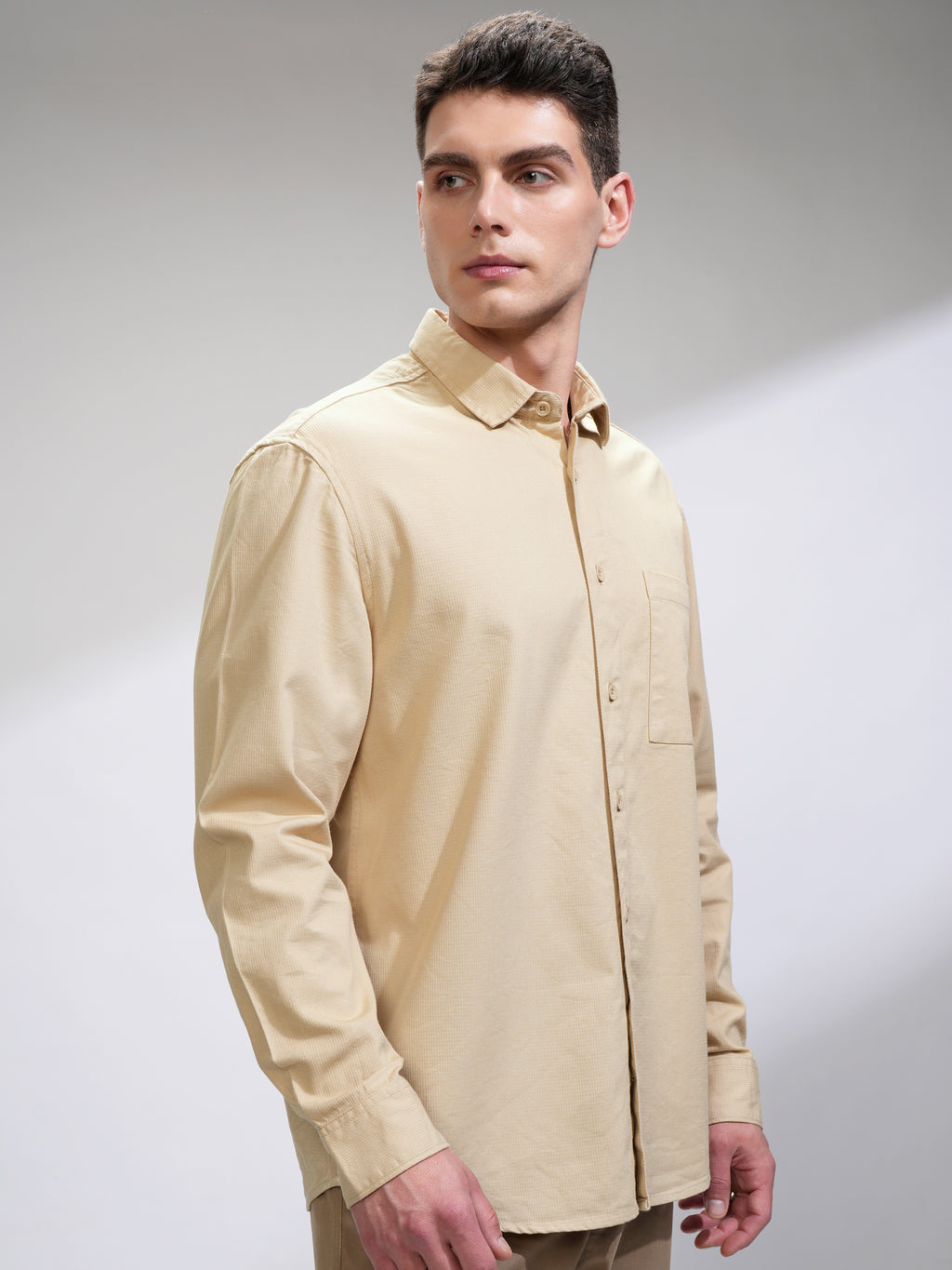 Highlander Men Beige Solid Relaxed Fit Casual Shirt - Beige - Image 6