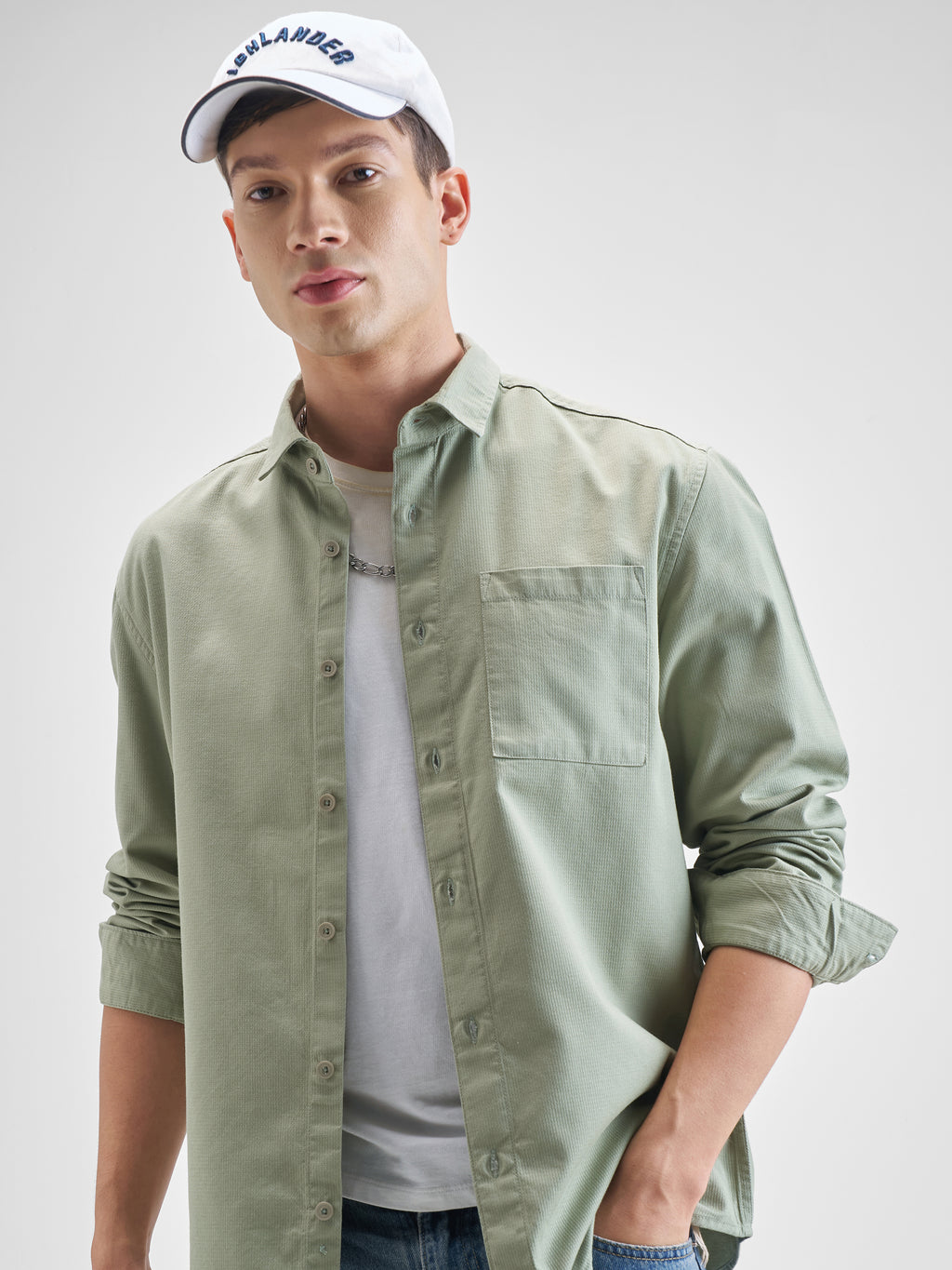 Highlander Men Olive Solid Relaxed Fit Casual Shirt - Olive - Image 1