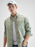 Highlander Men Olive Solid Relaxed Fit Casual Shirt - Olive - Image 1