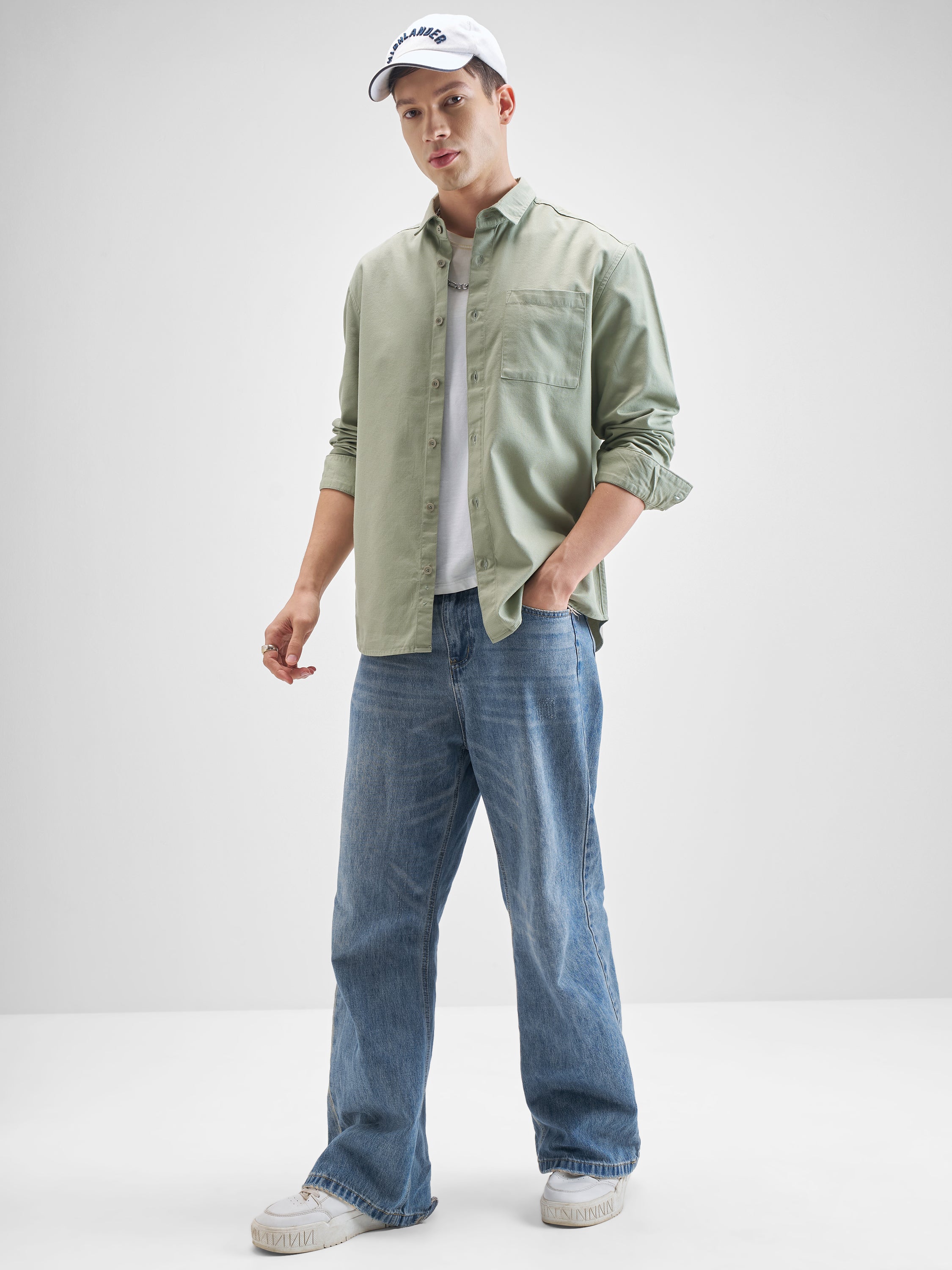 Highlander Men Olive Solid Relaxed Fit Casual Shirt - Olive - Image 2