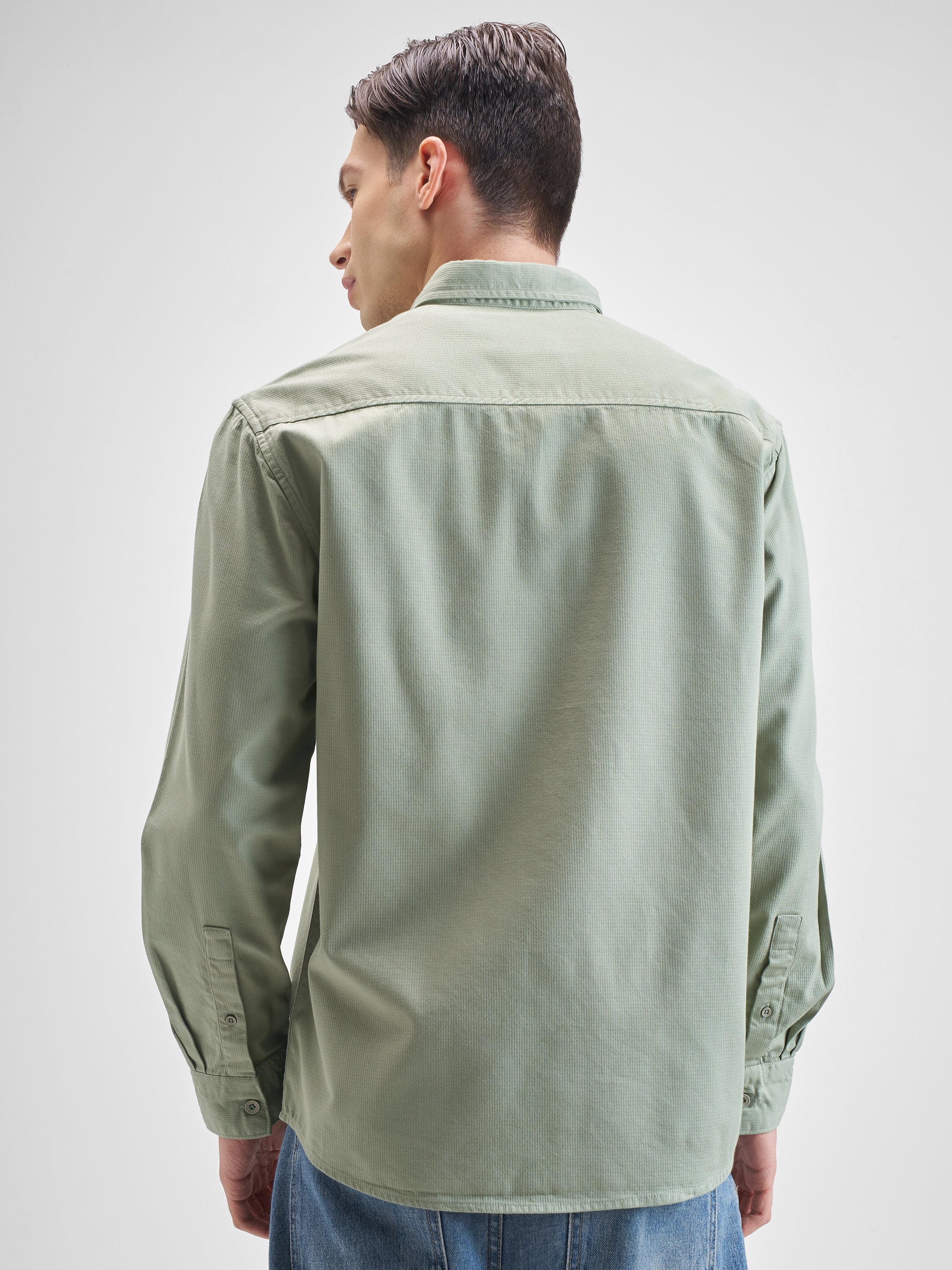 Highlander Men Olive Solid Relaxed Fit Casual Shirt - Olive - Image 3