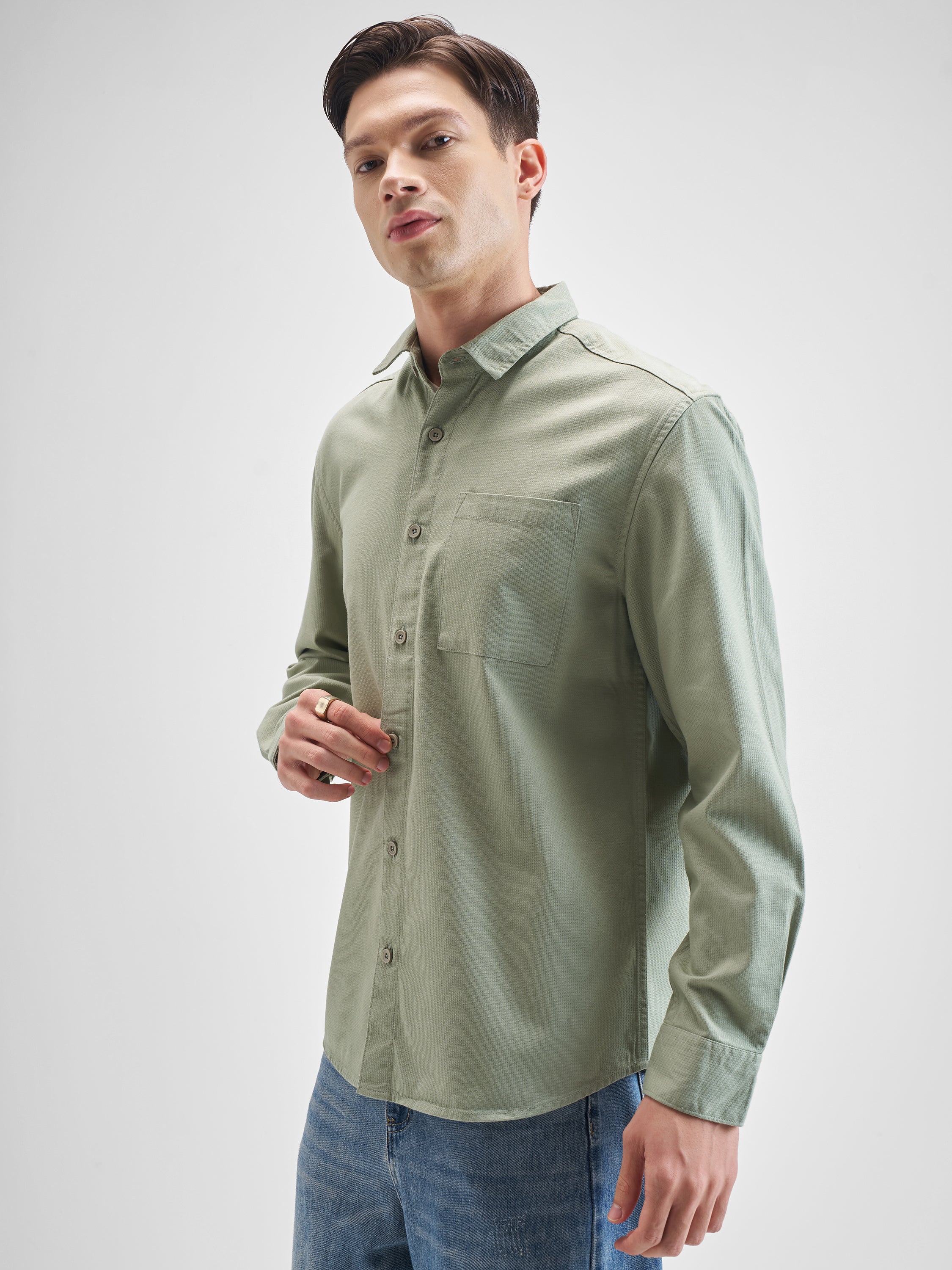 Highlander Men Olive Solid Relaxed Fit Casual Shirt - Olive - Image 4