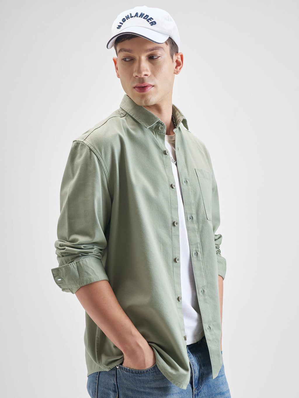 Highlander Men Olive Solid Relaxed Fit Casual Shirt - Olive - Image 6
