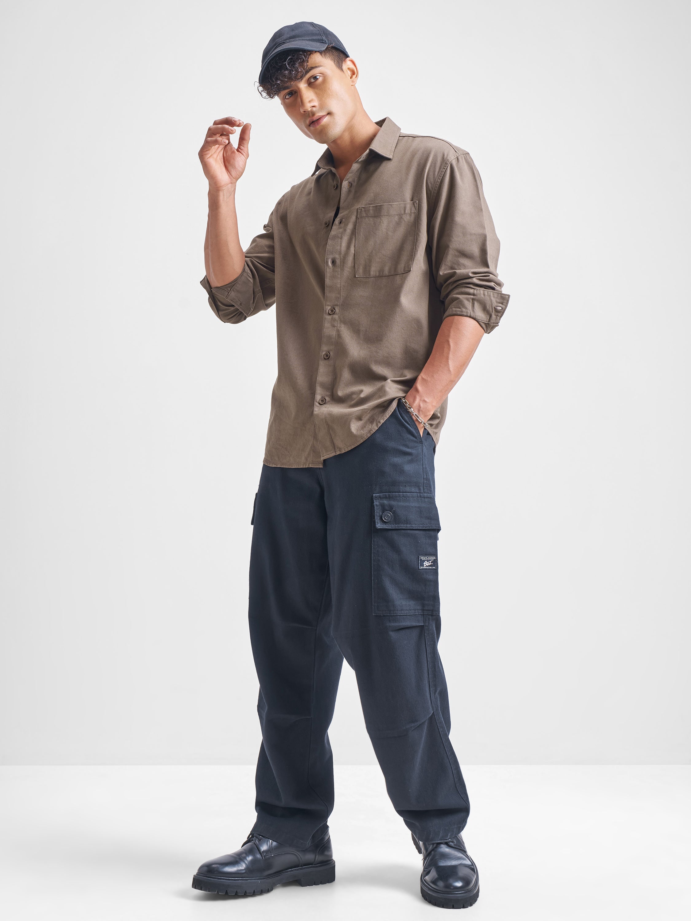 Highlander Men Khaki Self Design Relaxed Fit Casual Shirt - Khaki - Image 2
