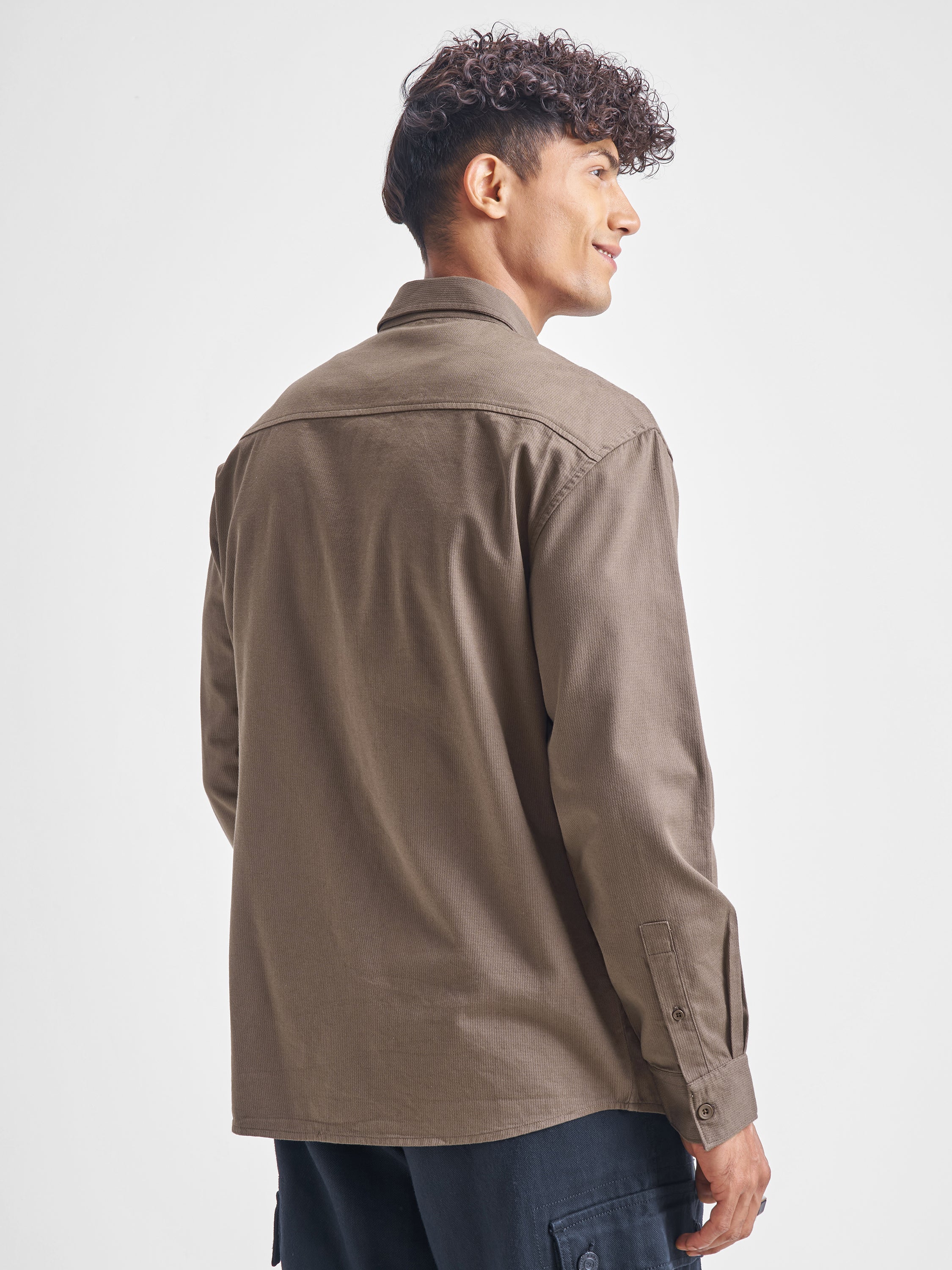 Highlander Men Khaki Self Design Relaxed Fit Casual Shirt - Khaki - Image 3
