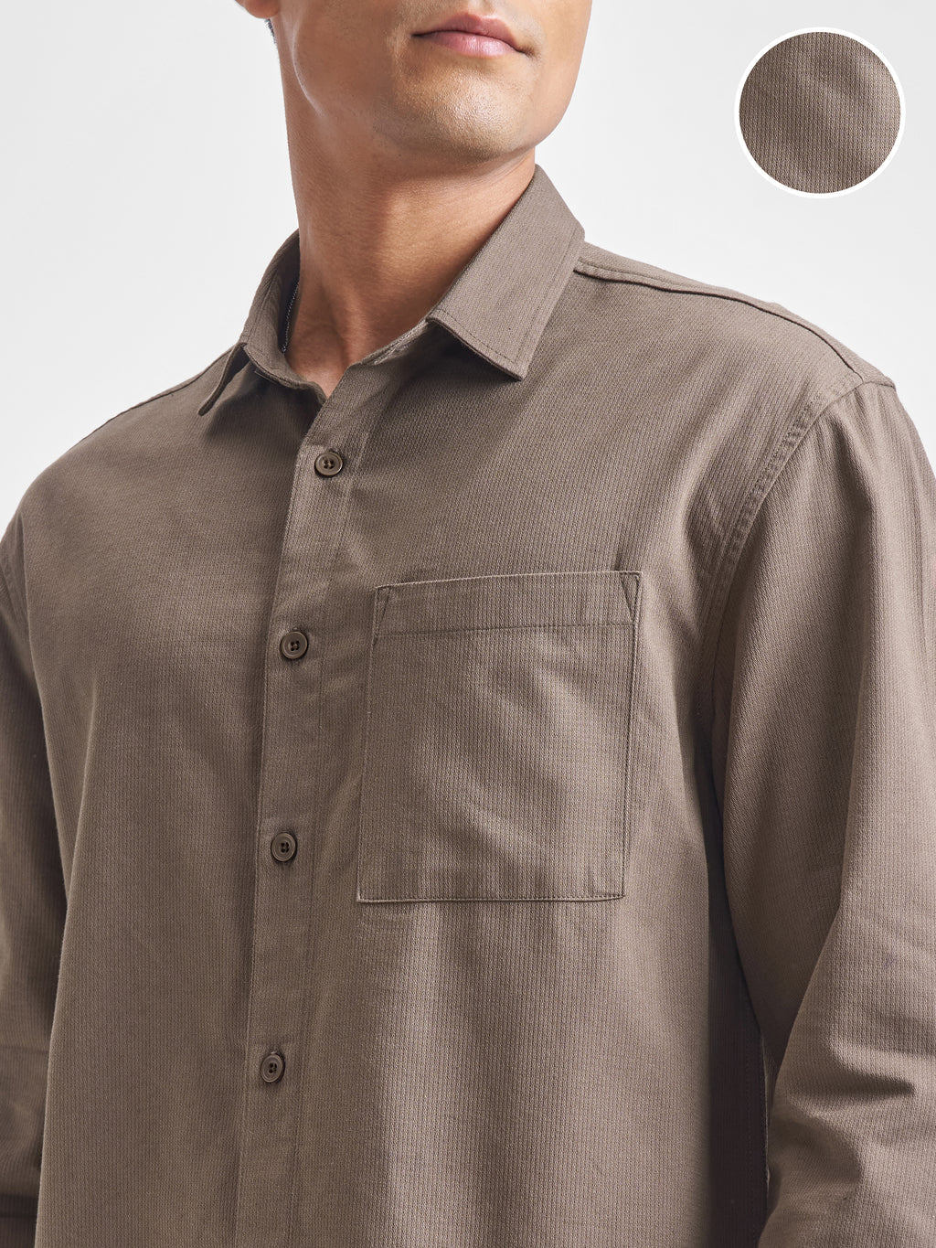 Highlander Men Khaki Self Design Relaxed Fit Casual Shirt - Khaki - Image 5