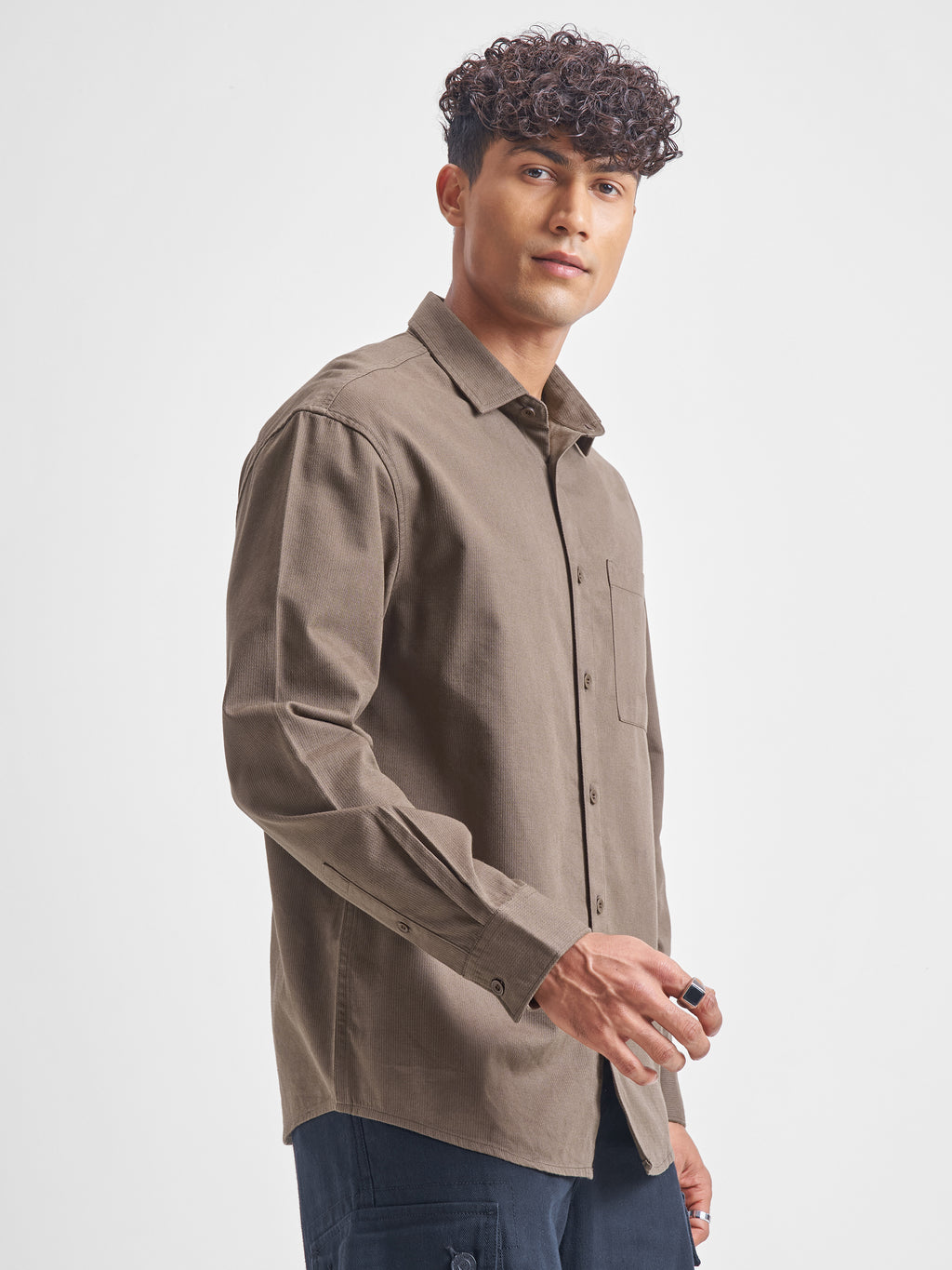 Highlander Men Khaki Self Design Relaxed Fit Casual Shirt - Khaki - Image 6