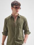 Highlander Men Olive Self Design Slim Fit Casual Shirt - Olive - Image 1