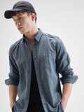 Highlander Men Blue Self Design Slim Fit Casual Shirt - Blue - Image 1