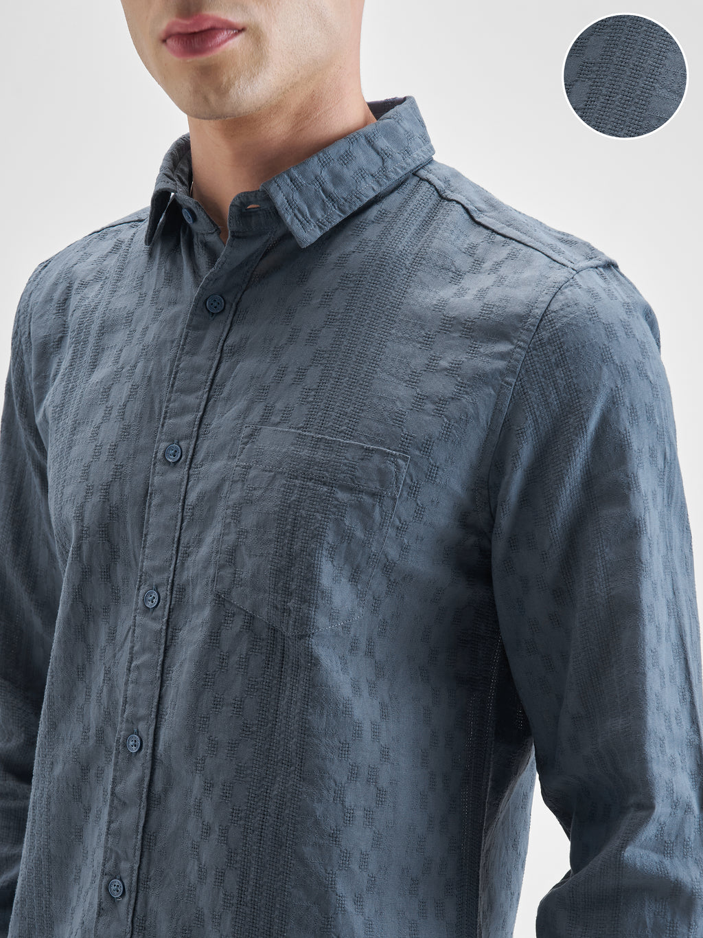 Highlander Men Blue Self Design Slim Fit Casual Shirt - Blue - Image 5