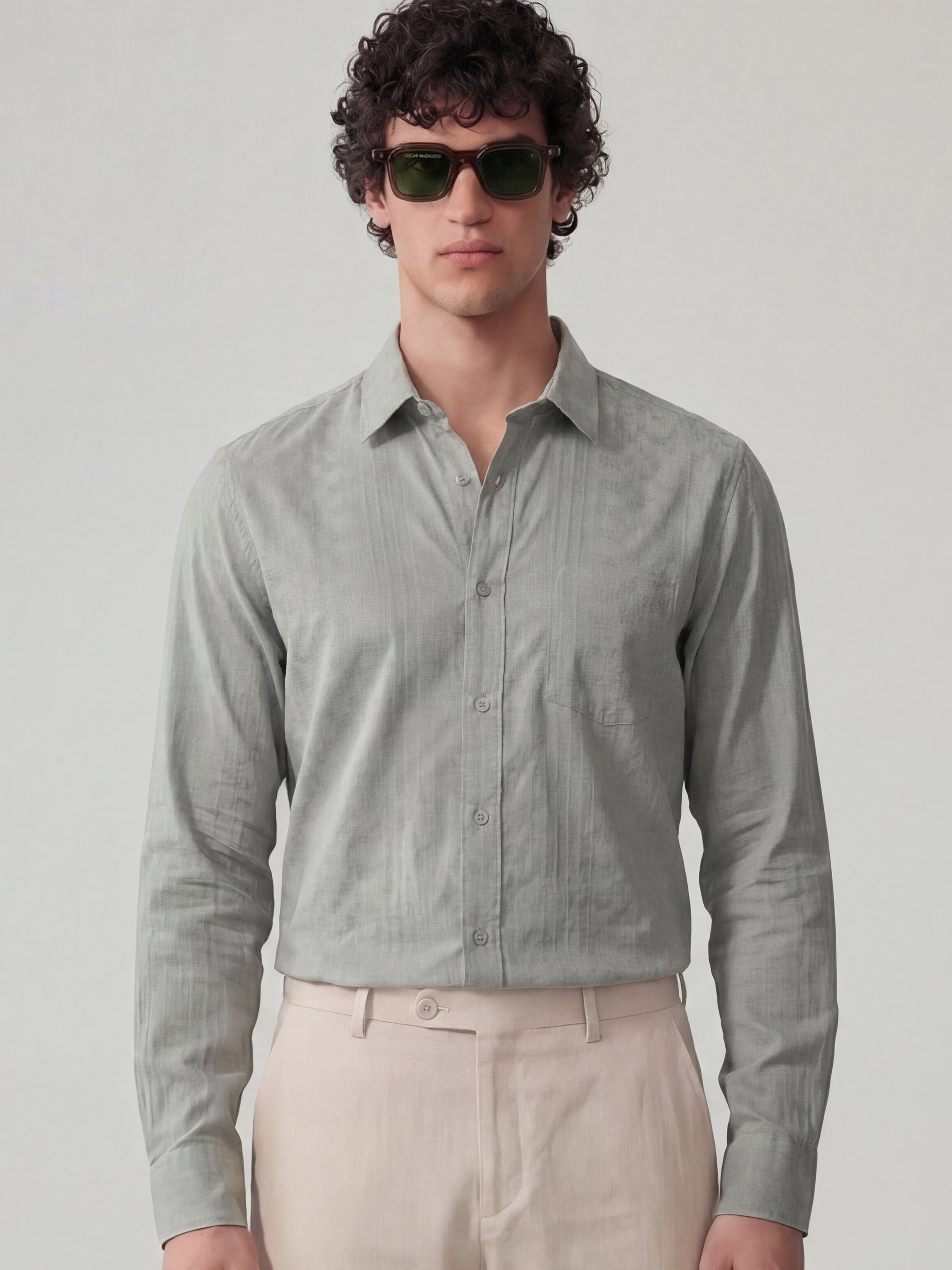 Highlander Men Green Self Design Slim Fit Casual Shirt - Green - Image 1