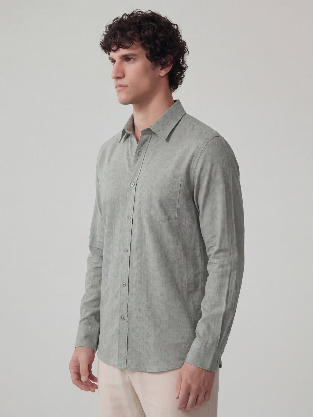 Highlander Men Green Self Design Slim Fit Casual Shirt - Green - Image 4