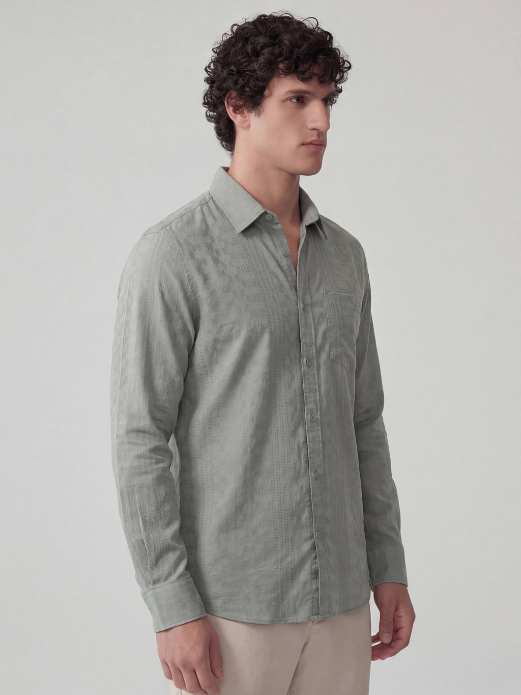 Highlander Men Green Self Design Slim Fit Casual Shirt - Green - Image 6