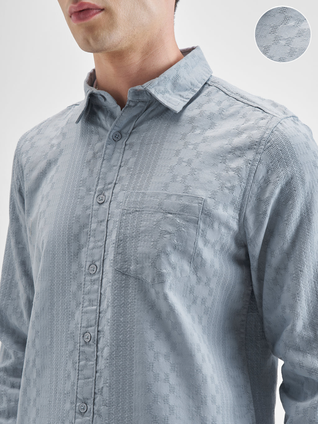 Highlander Men Blue Self Design Slim Fit Casual Shirt - Blue - Image 5