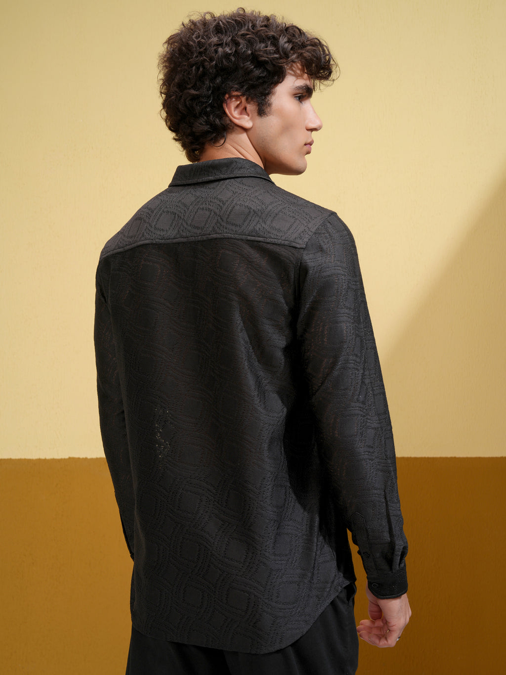 Highlander Men Black Self Design Slim Fit Casual Shirt - Black - Image 3