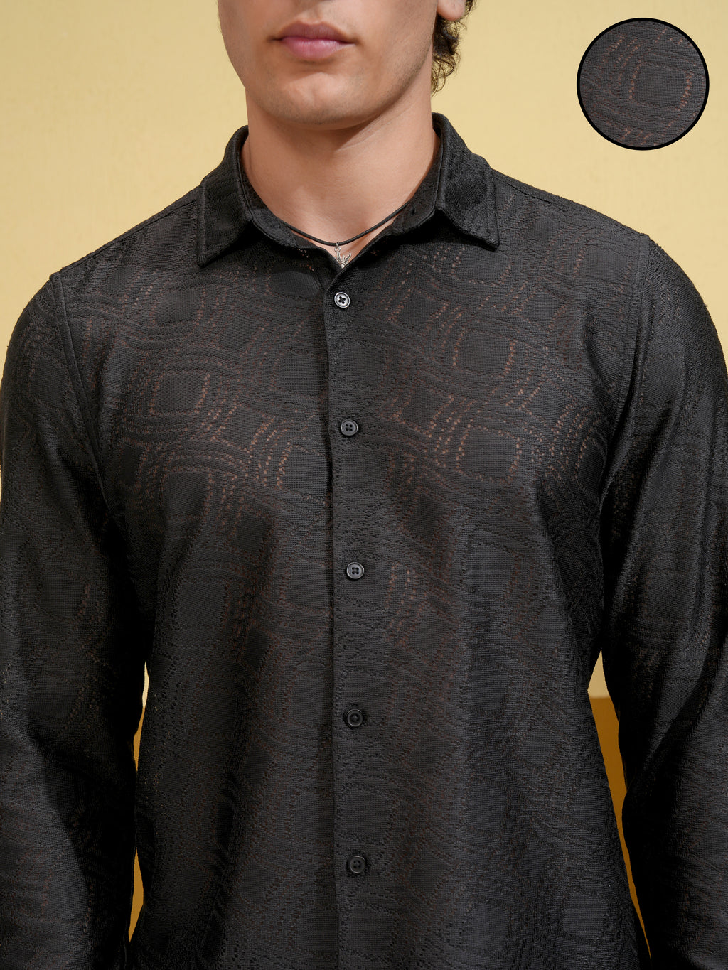 Highlander Men Black Self Design Slim Fit Casual Shirt - Black - Image 5