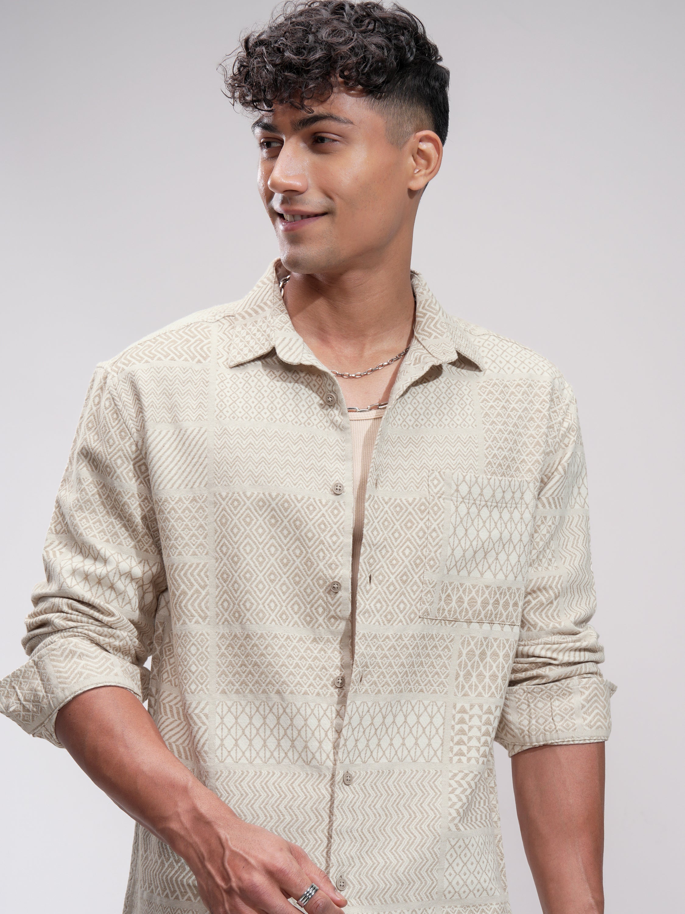 Highlander Men Off White Printed Relaxed Fit Casual Shirt - Off White - Image 1