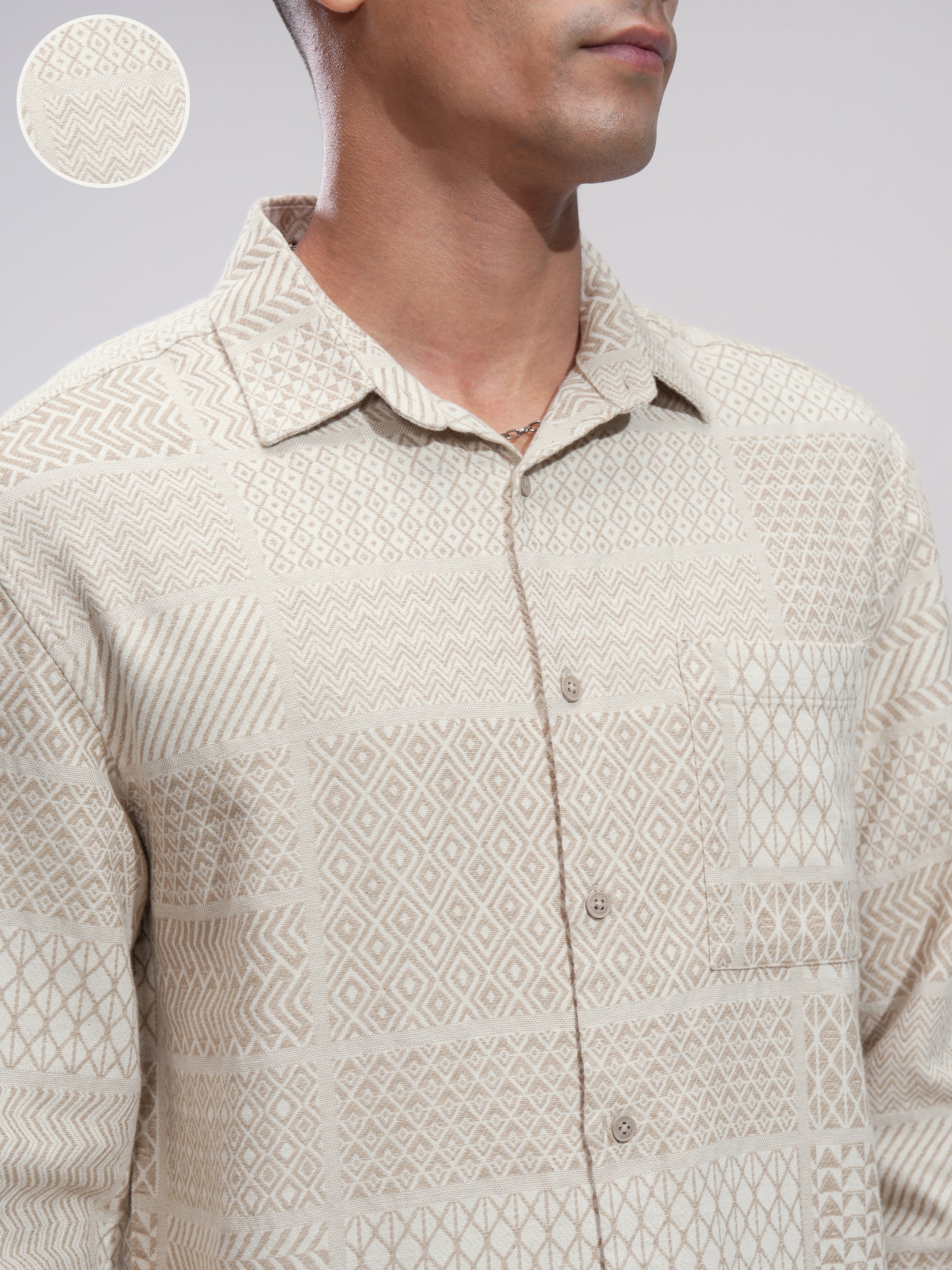 Highlander Men Off White Printed Relaxed Fit Casual Shirt - Off White - Image 5